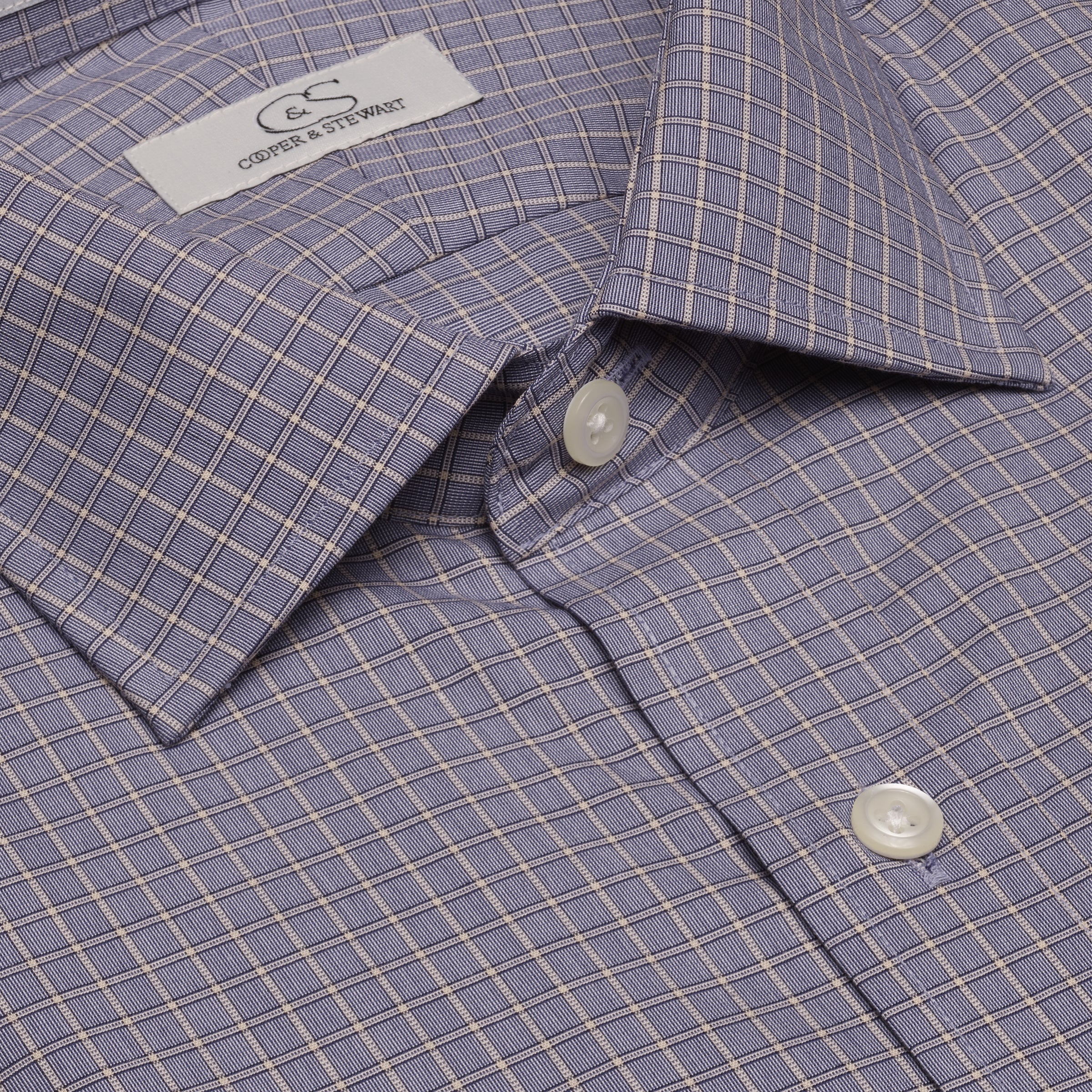 067 TF SC - Blue Royal Neat Check Blue Tailored Fit Spread Collar