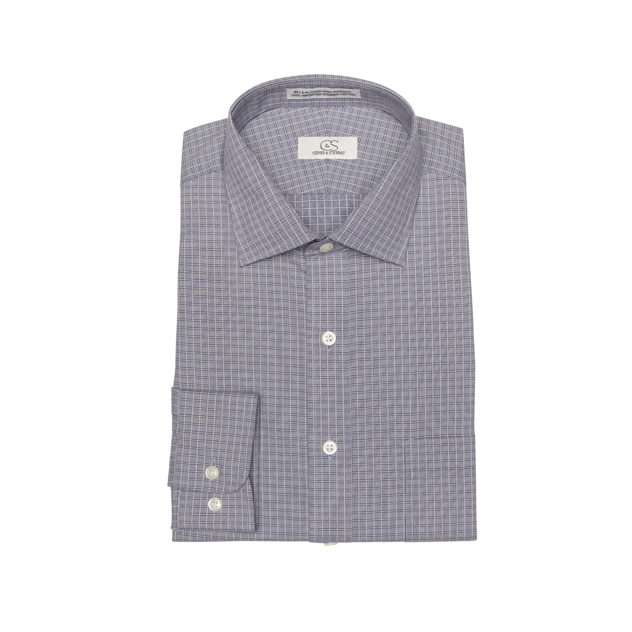 067 SC - Blue Royal Neat Check Spread Collar