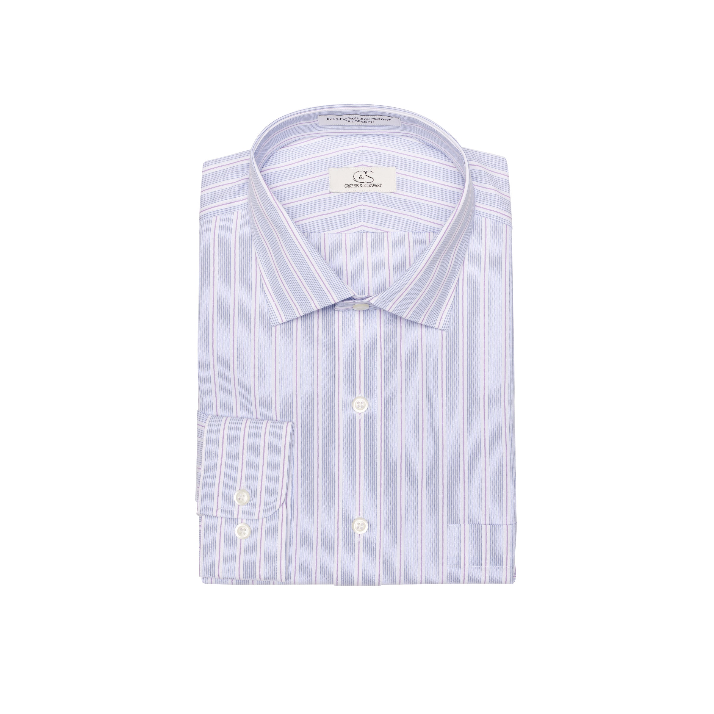 070 TF SC - Multi Track Stripe Tailored Fit Spread Collar