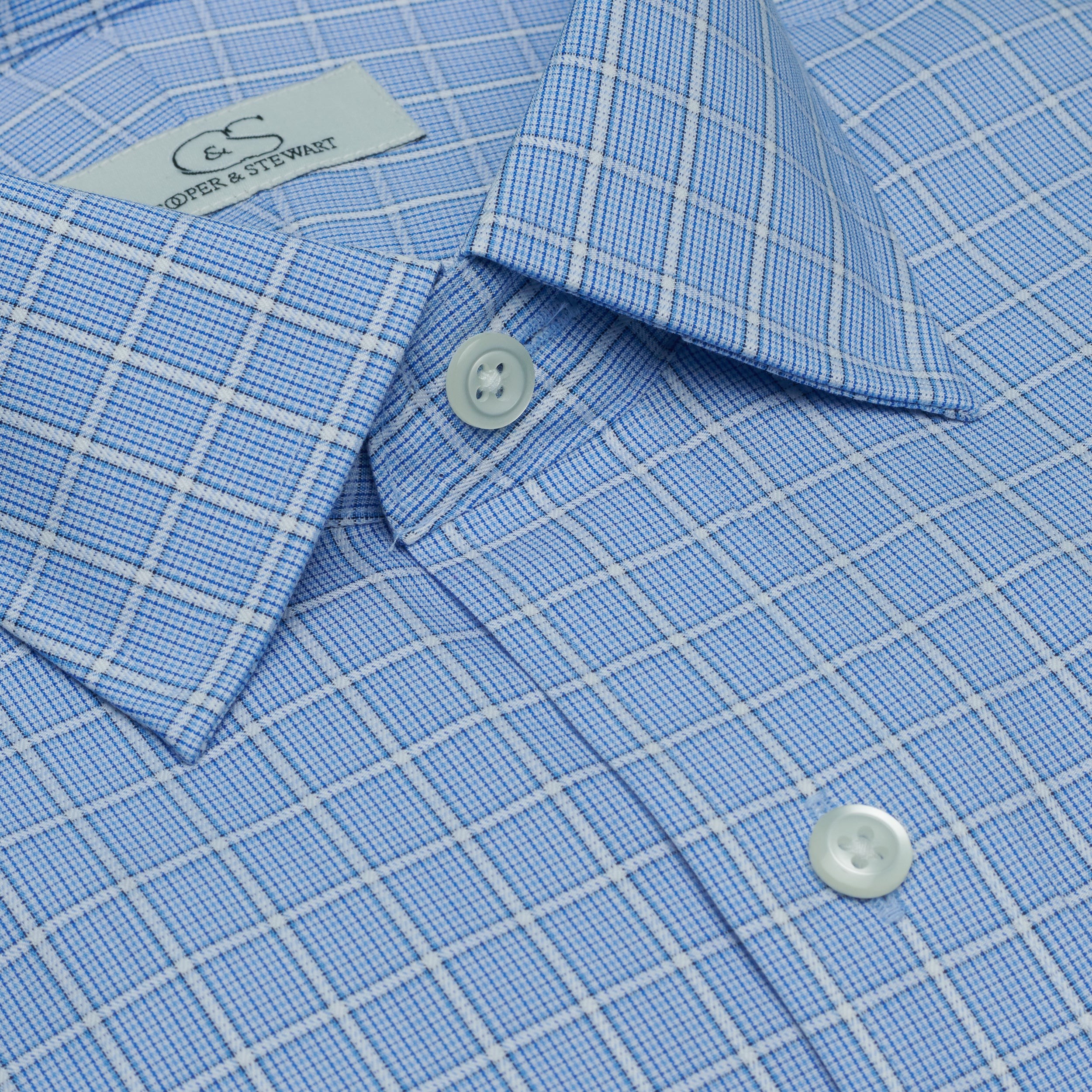 072 SC - Blue Overlay Check Spread Collar