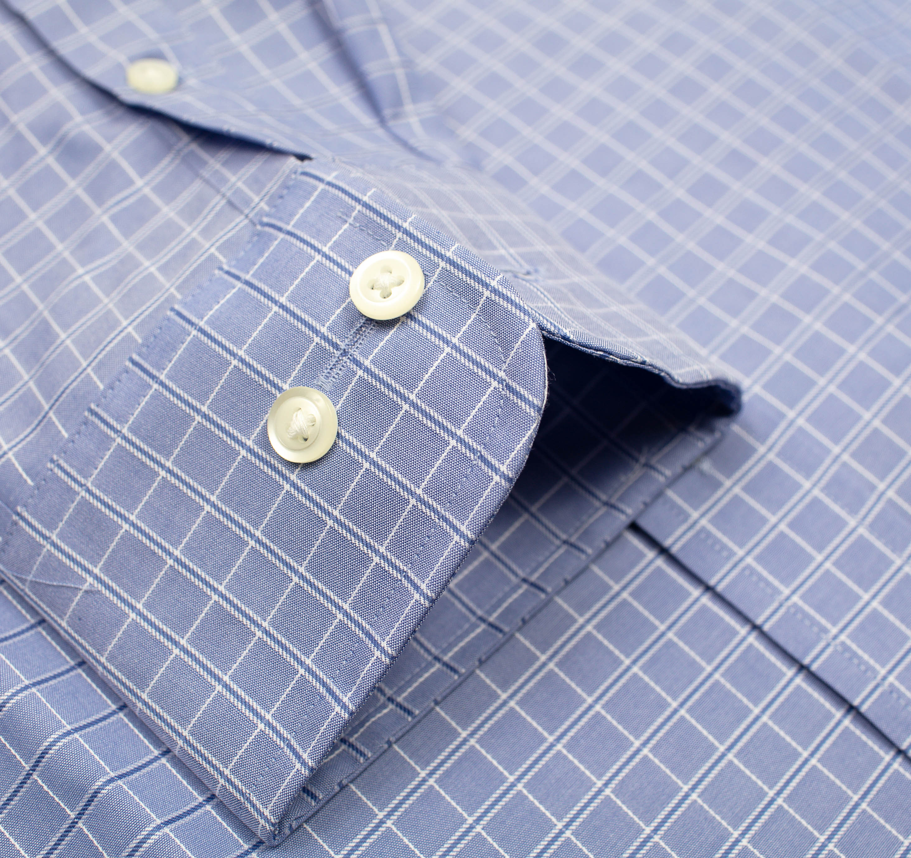 073 TF SC - Blue Satin Check Tailored Fit Spread Collar