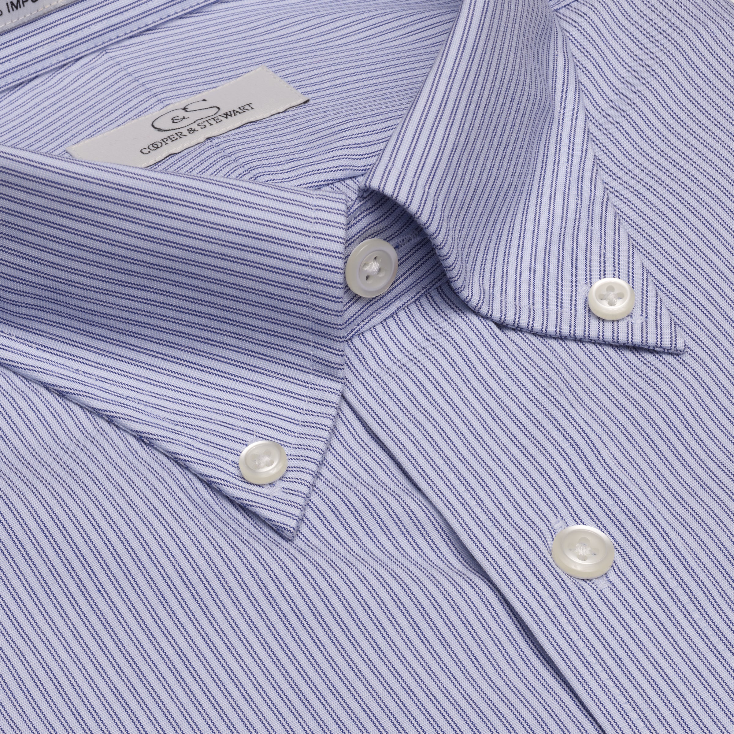 074 BD - Blue Double Line Stripe Button Down Collar