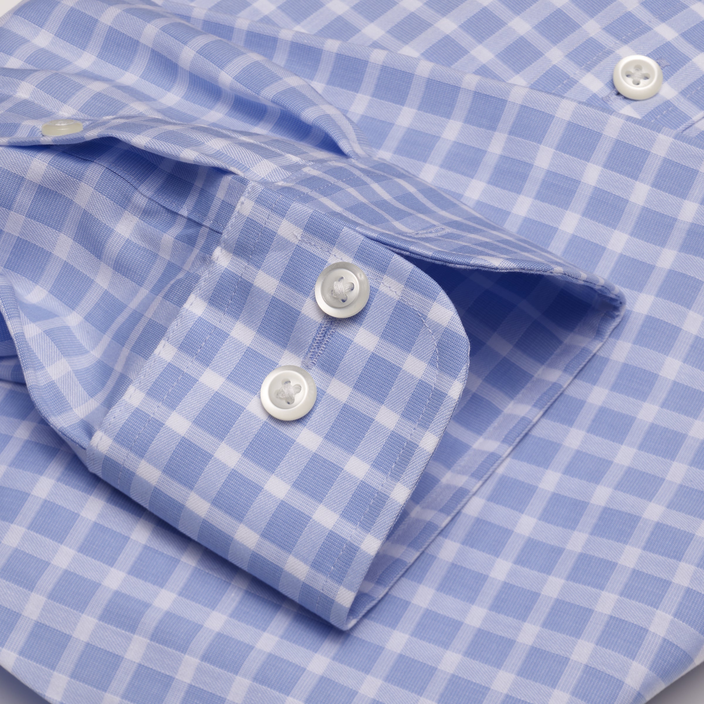 078 SC - Blue Text Dobby Check Spread Collar