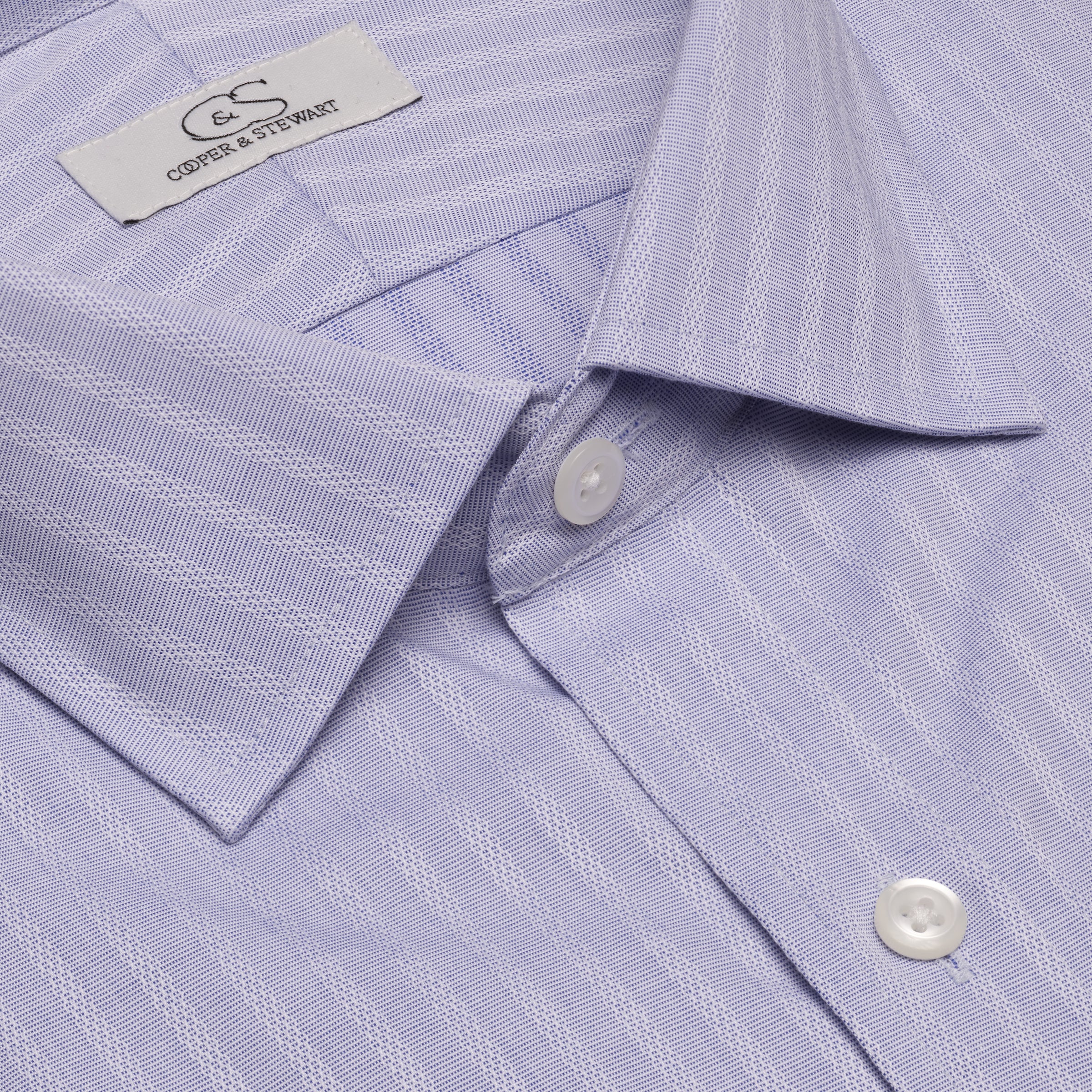 079 SC - Grey Text Dobby Stripe Spread Collar