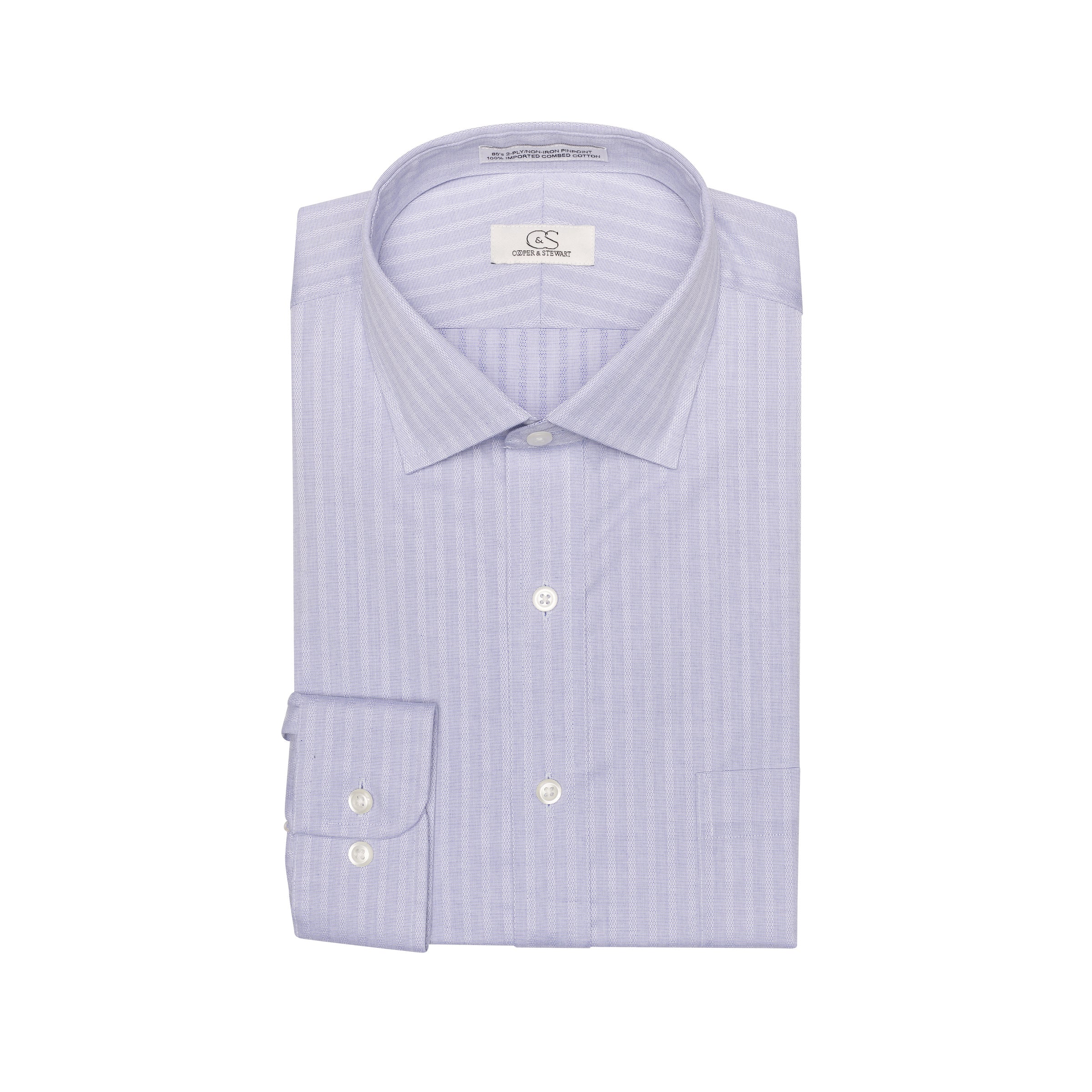 079 SC - Grey Text Dobby Stripe Spread Collar