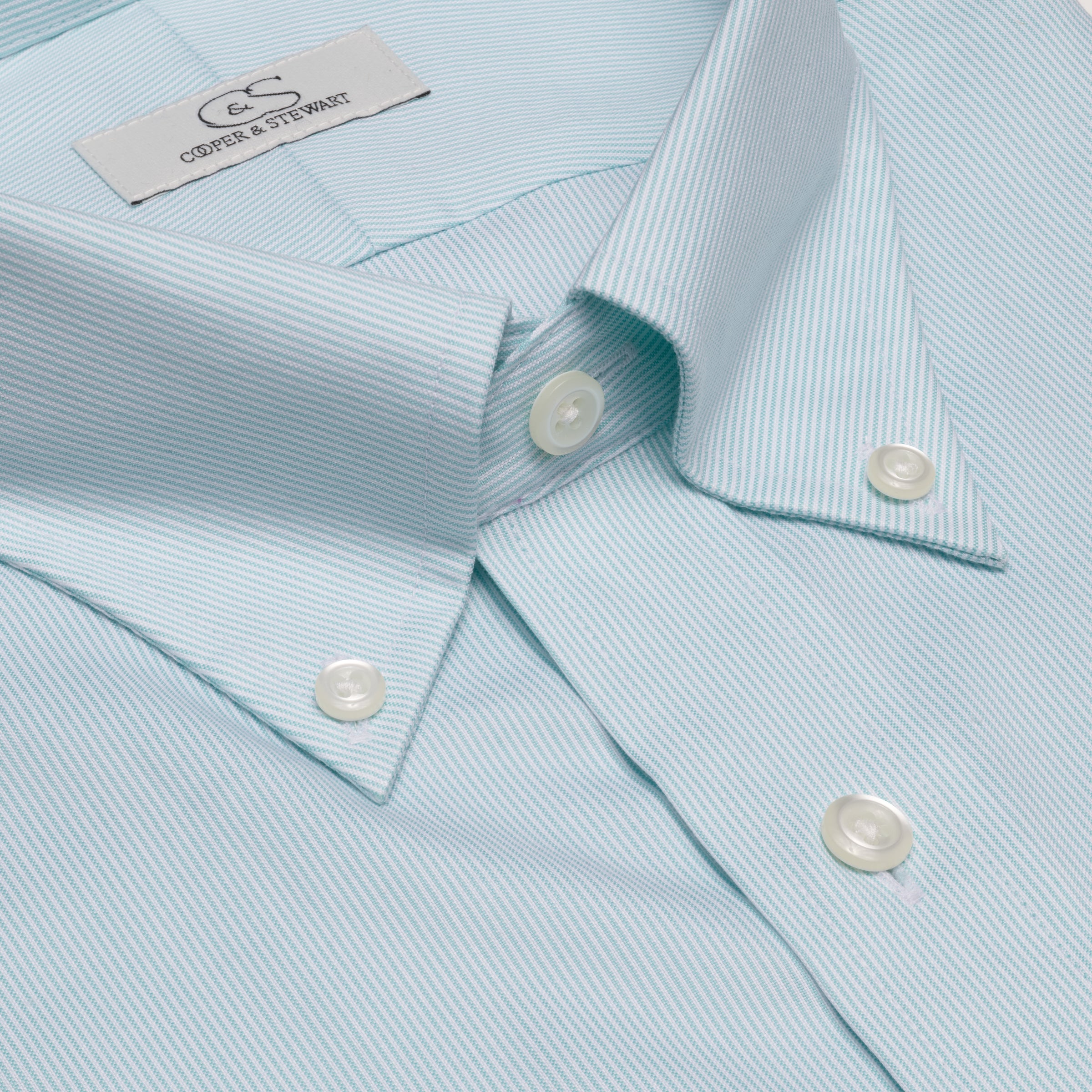 080 TF BD - Mint Fine Line Stripe Tailored Fit Button Down Collar