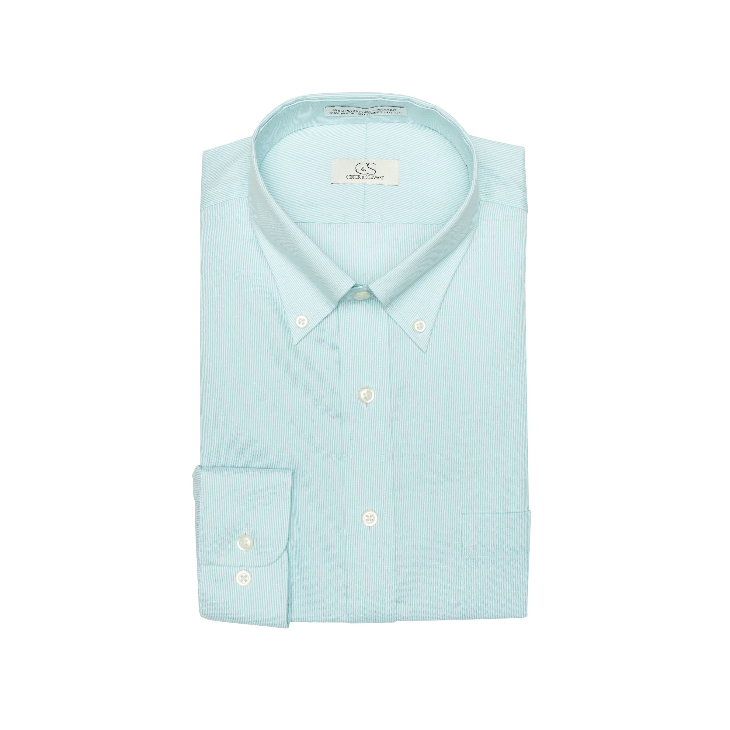 080 TF BD - Mint Fine Line Stripe Tailored Fit Button Down Collar