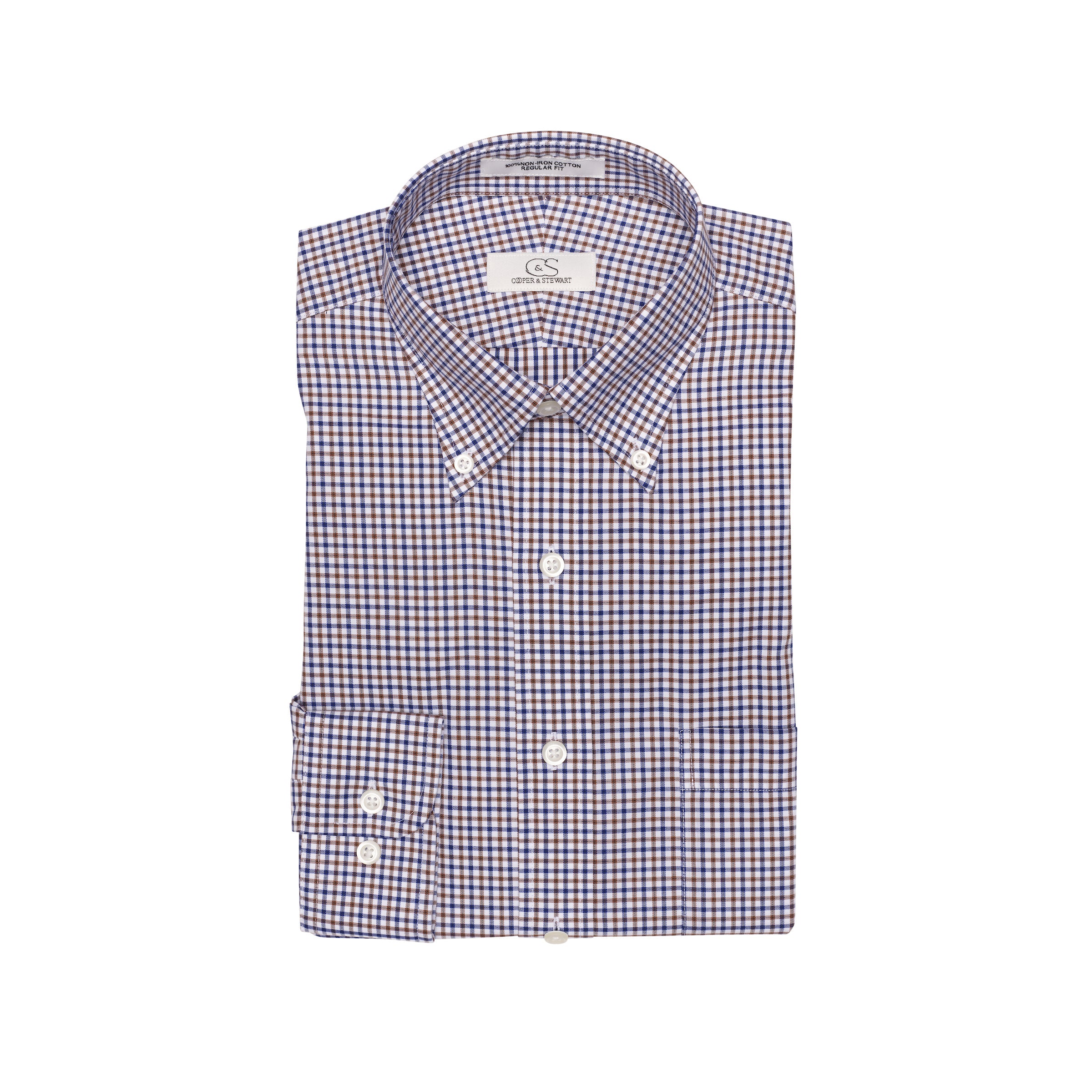 083 BD - Blue & Tan Check Button Down Collar