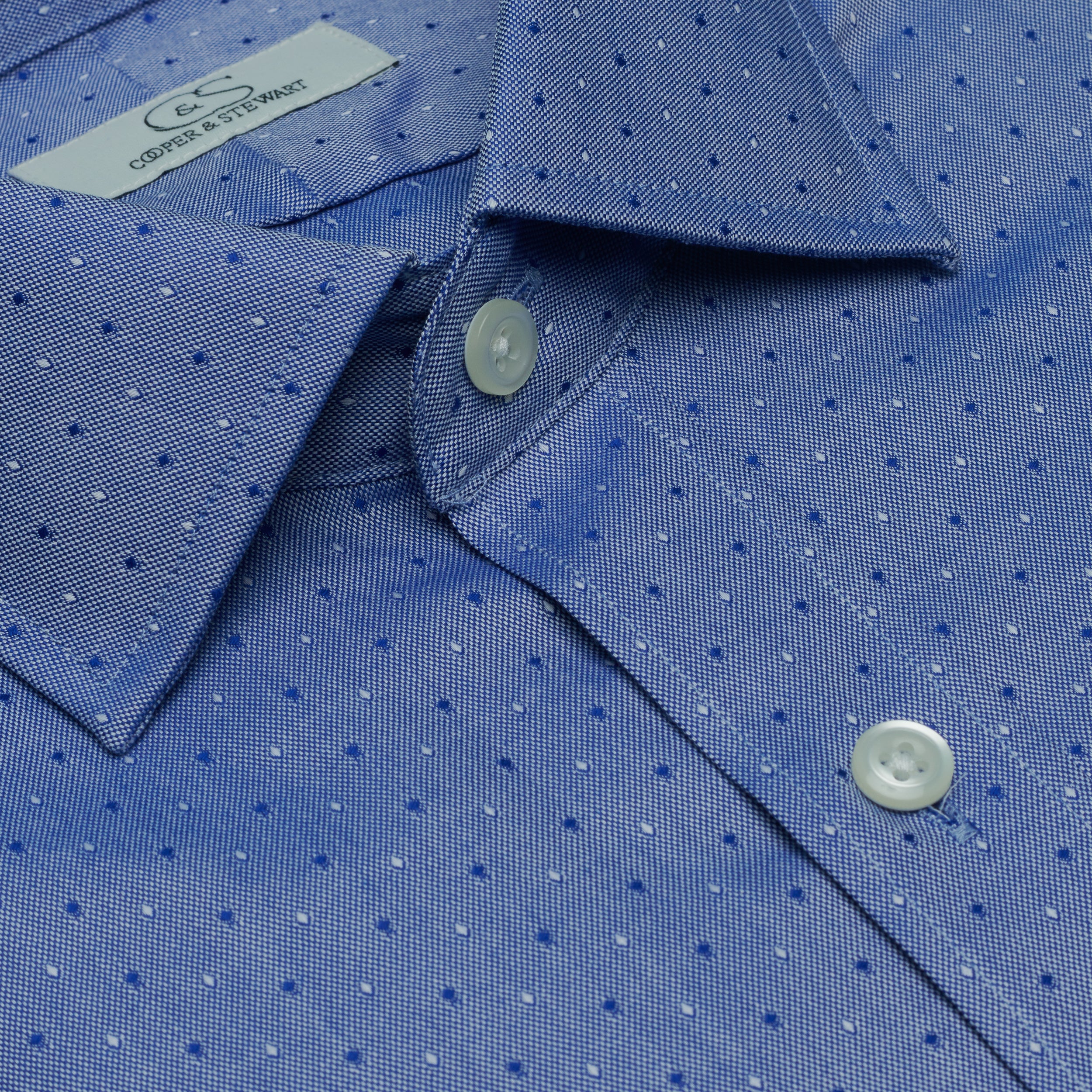 088 TF SC - Blue Dobby Clip Dot Tailored Fit Spread Collar (95/5)