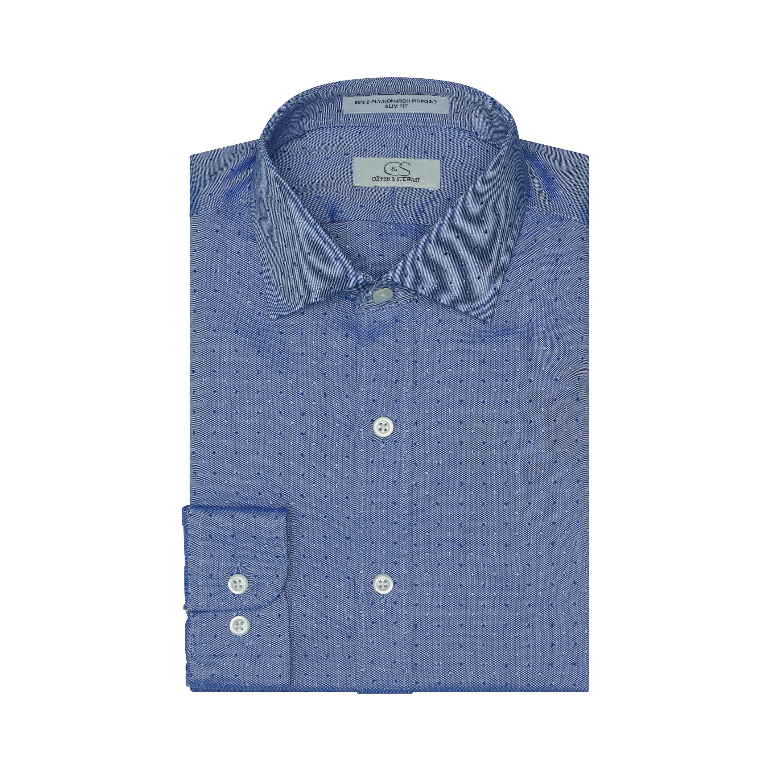 088 TF SC - Blue Dobby Clip Dot Tailored Fit Spread Collar (95/5)