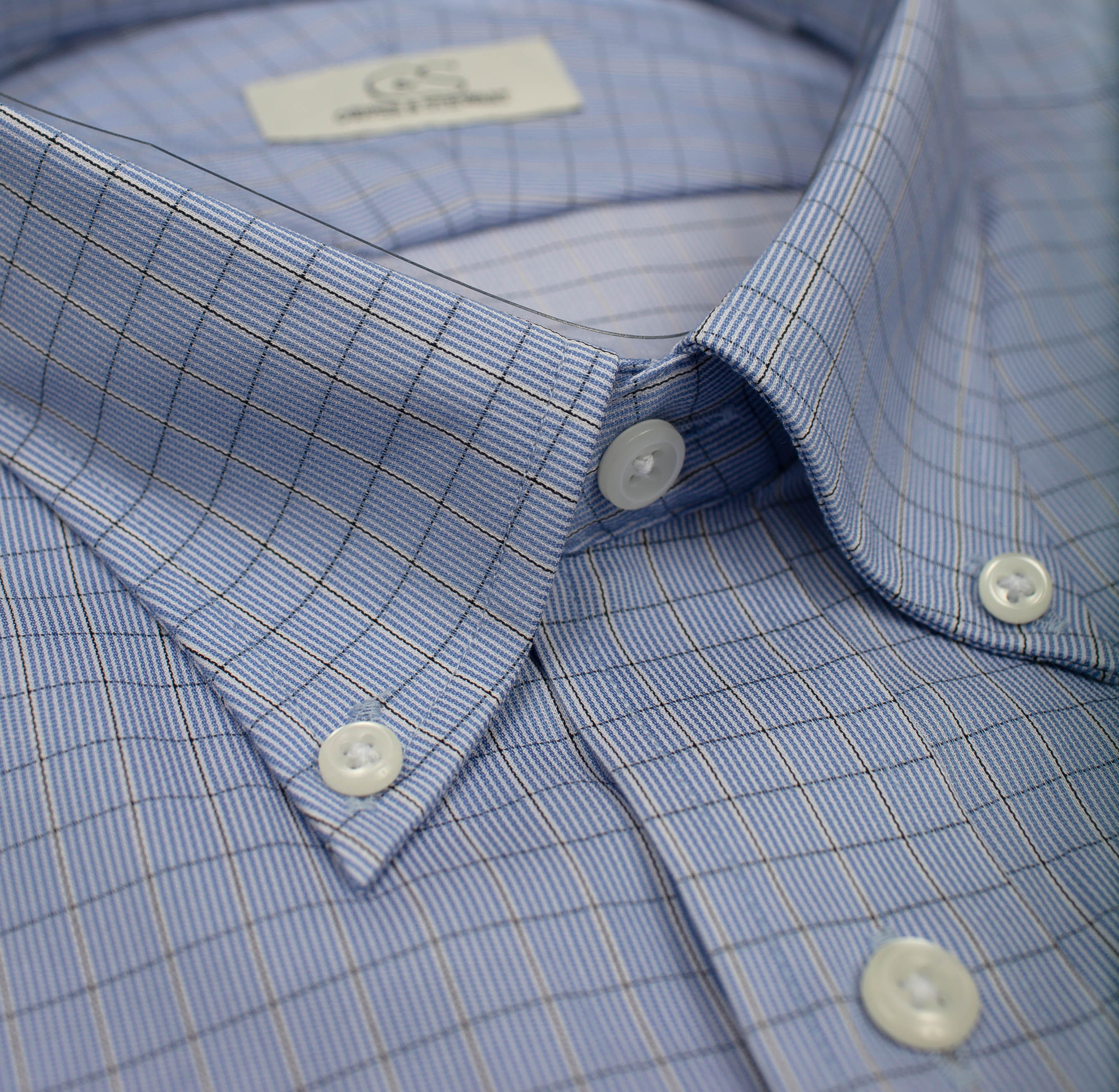 094 BD - Blue Small Check Button Down Collar (95/5)