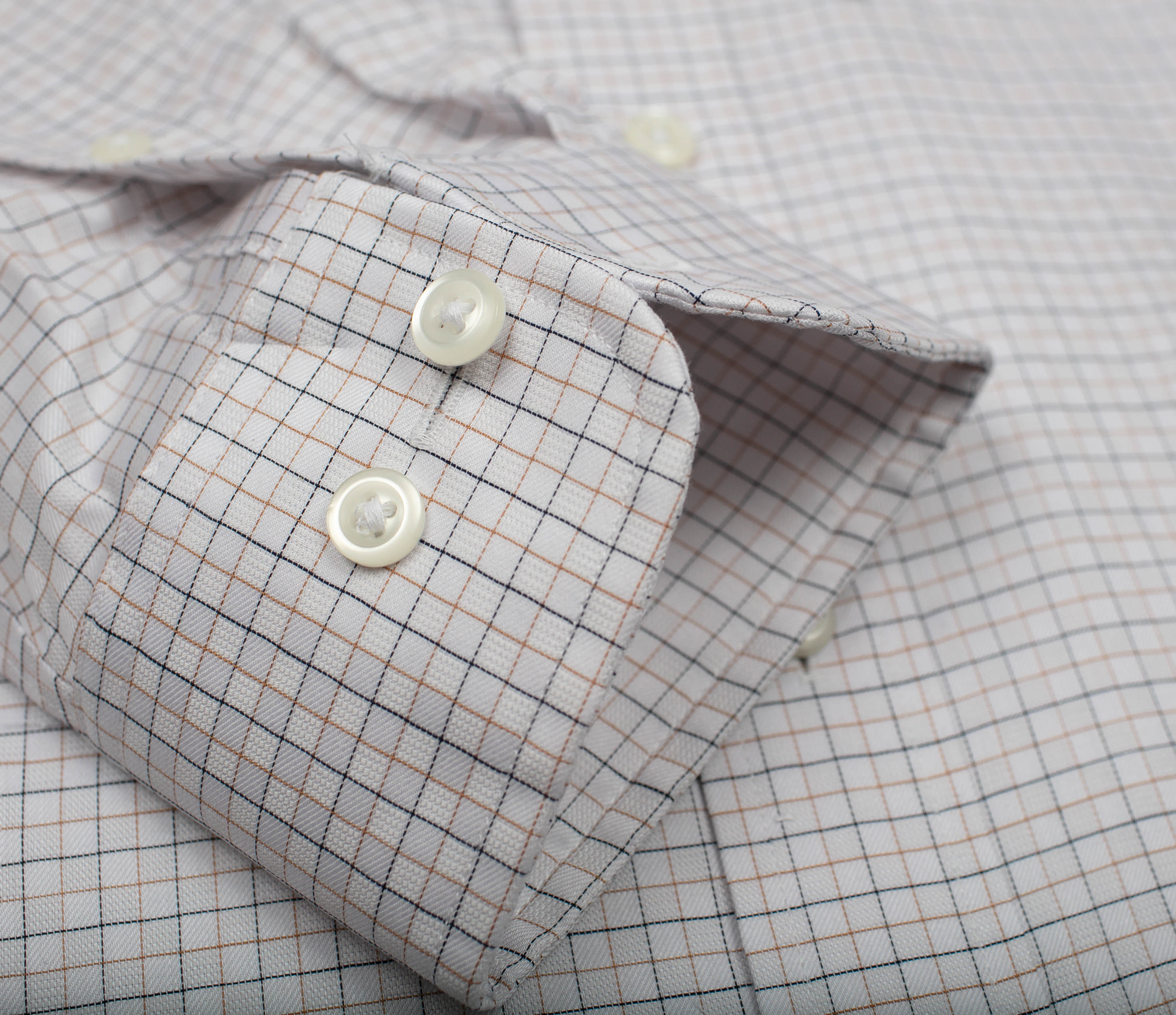 095 BD - Tan & Black Check on Dobby Button Down Collar (95/5)
