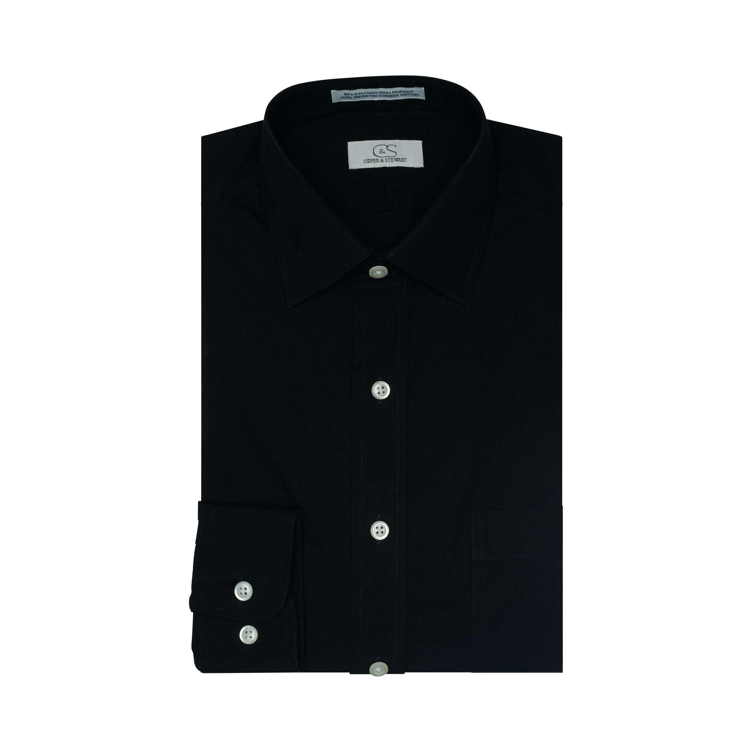 106 TF SC - Black w/White Buttons Tailored Fit Spread Collar