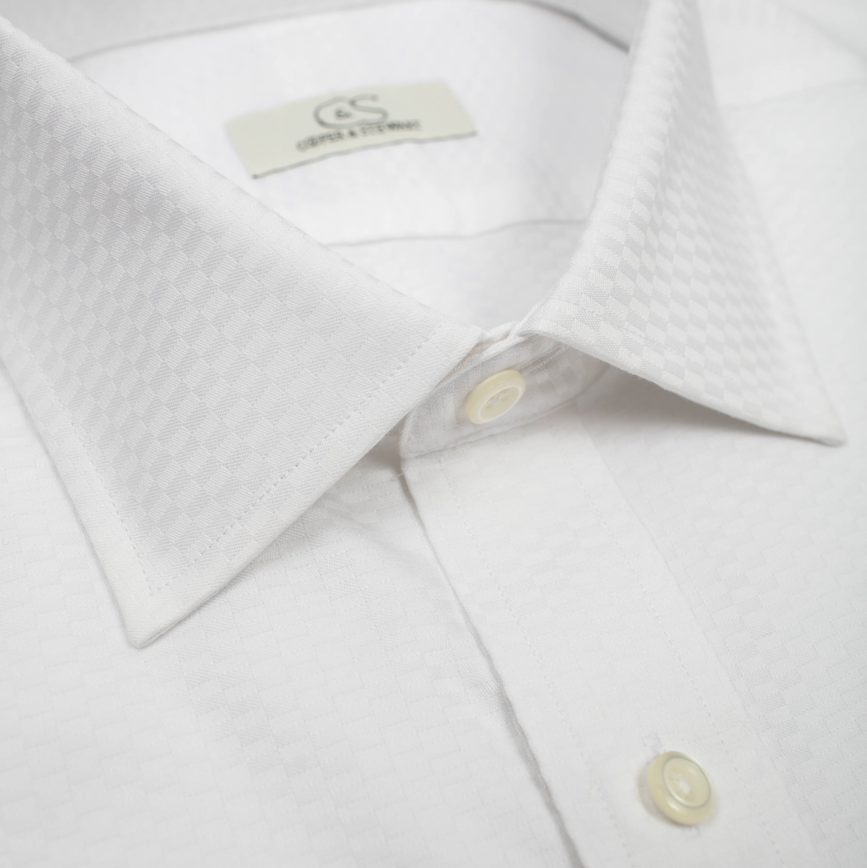 109 TF SC - White Tonal Tuxedo w/Pocket Tailored Fit Spread Collar
