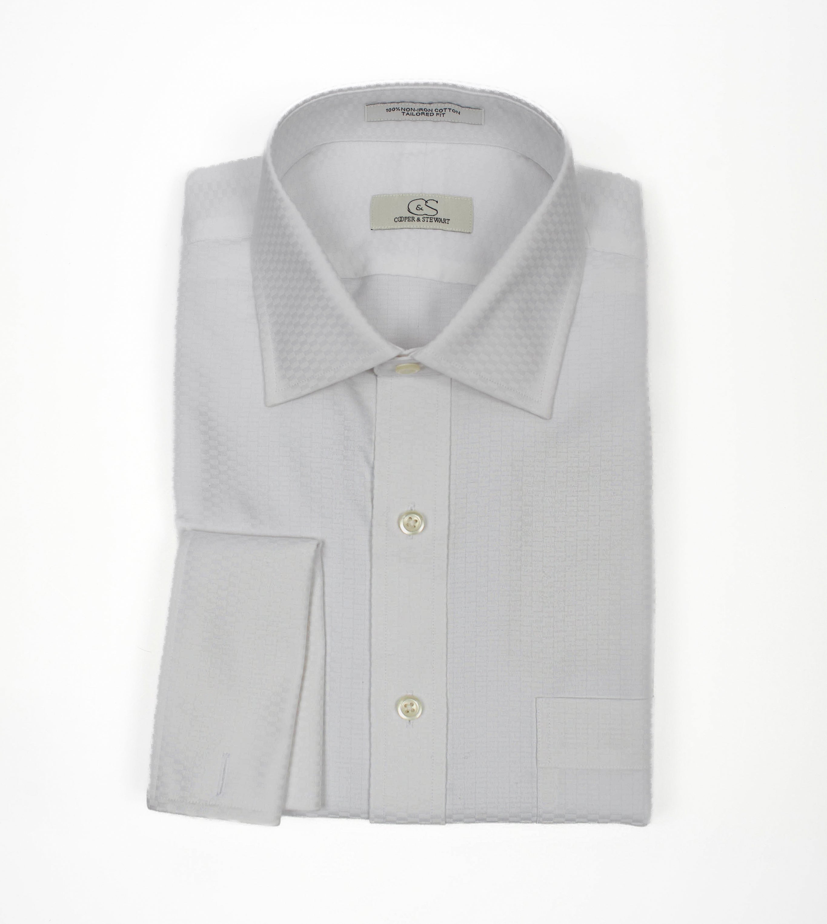 109 SC - White Tonal Tuxedo w/Pocket Spread Collar