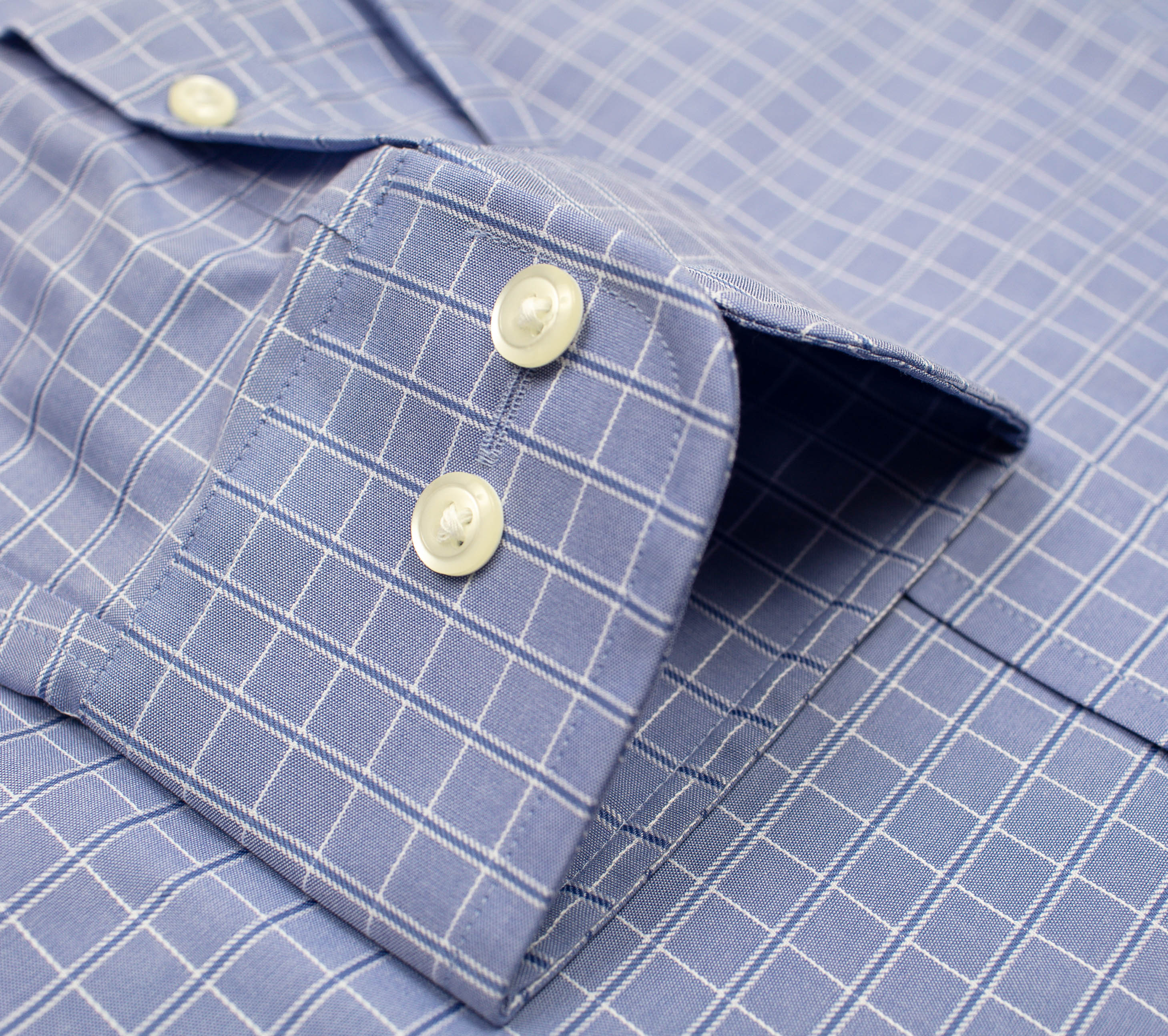 114 BD - Blue Satin Check Button Down Collar