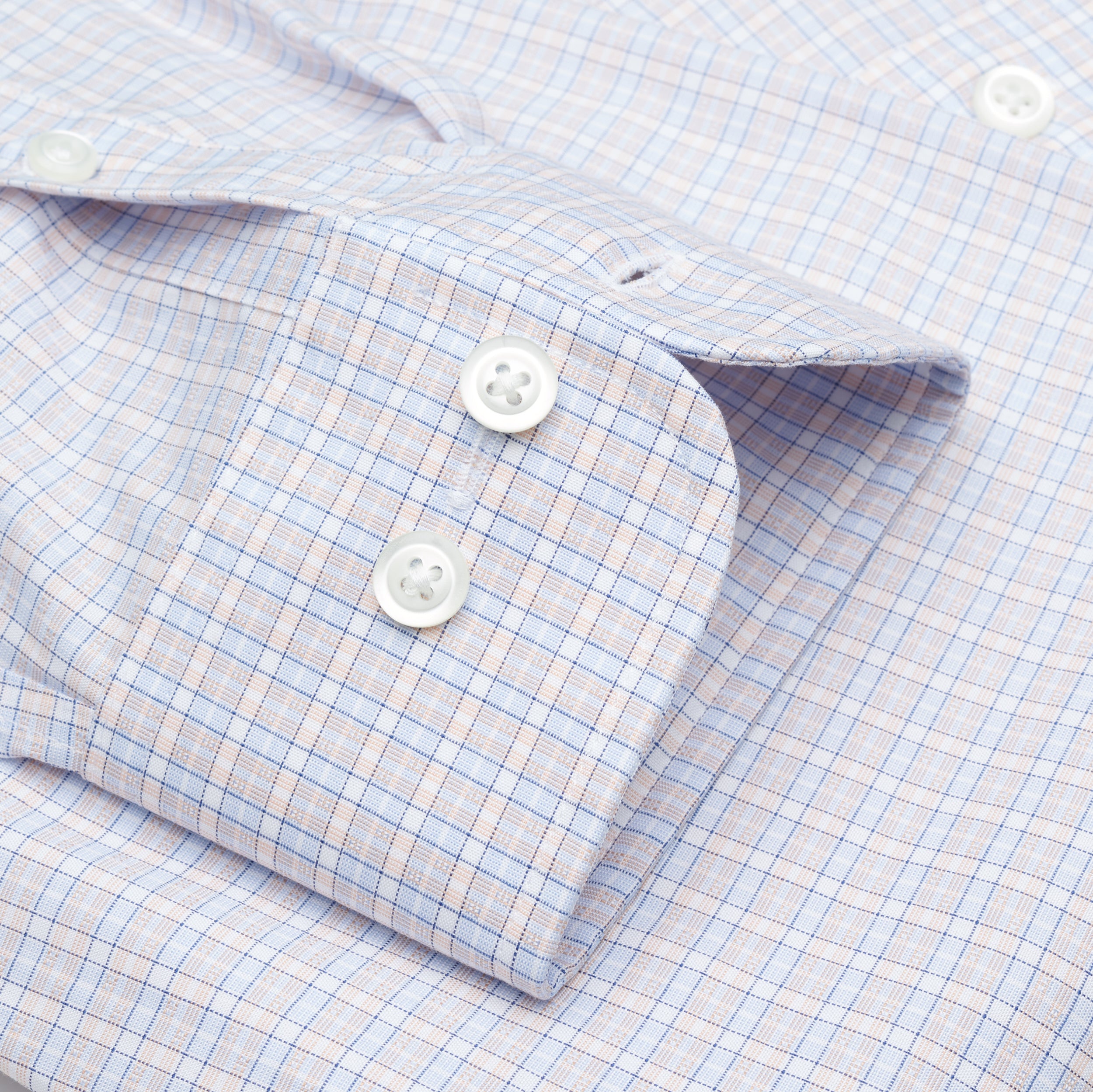 122 TF BD - Blue/Melon Dobby Check Tailored Fit Button Down Collar