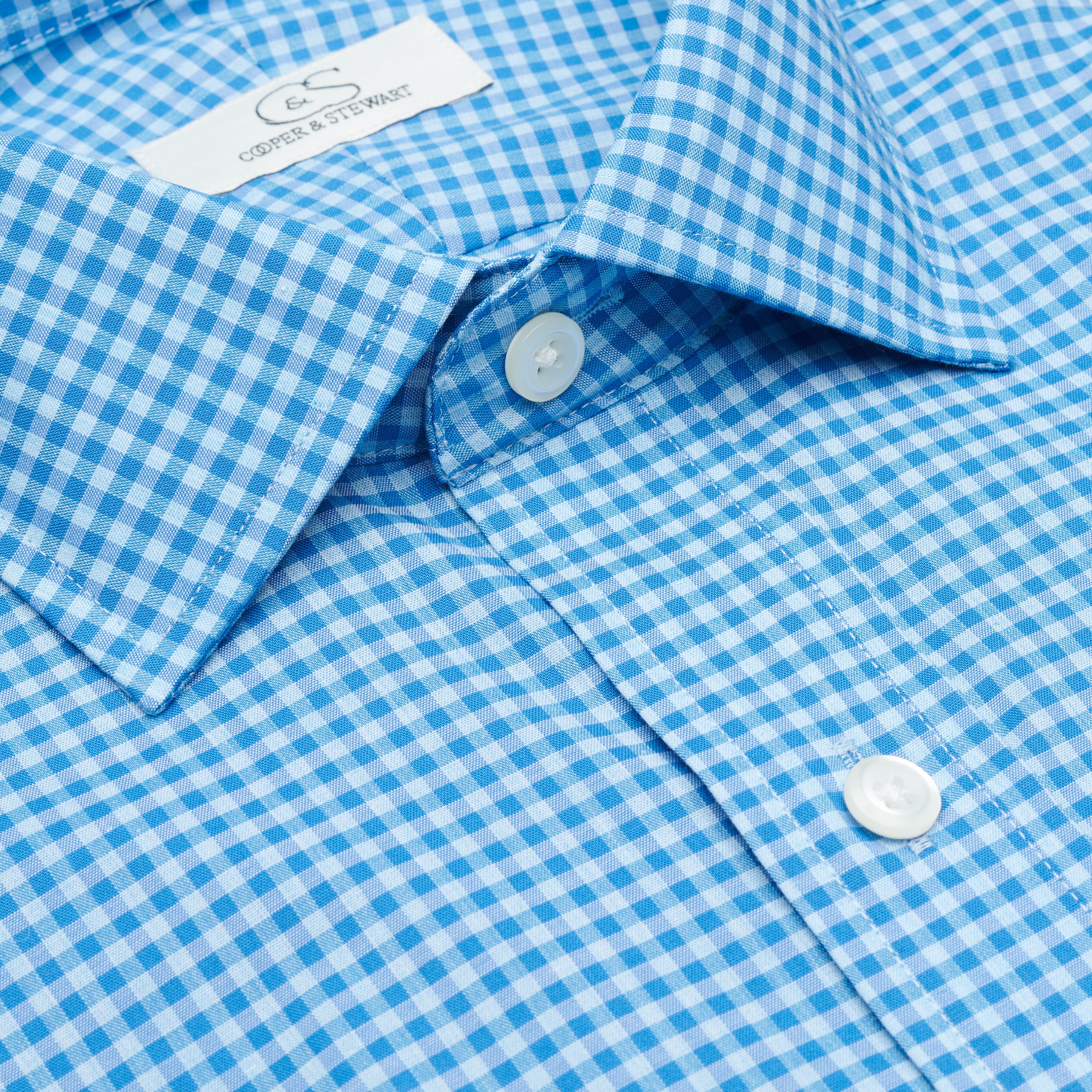 125 TF SC - Turquoise Gingham Check Tailored Fit Spread Collar