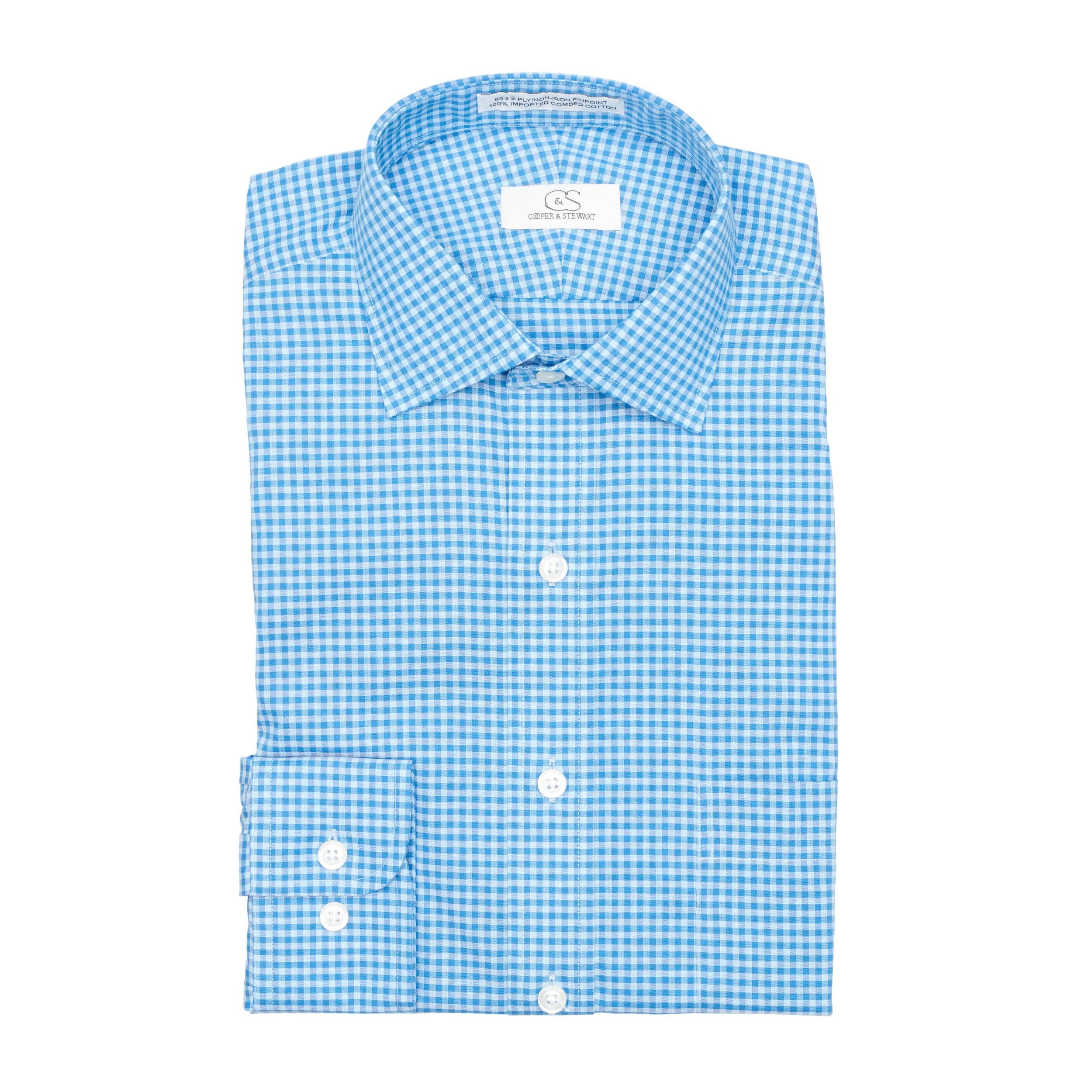 125 SC - Turquoise Filled Gingham Check Spread Collar