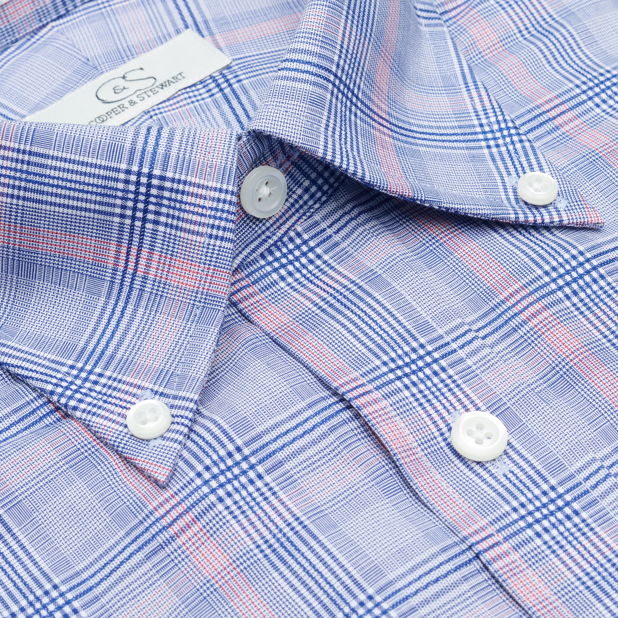 126 BD - Blue w/Coral Glen Plaid Button Down Collar