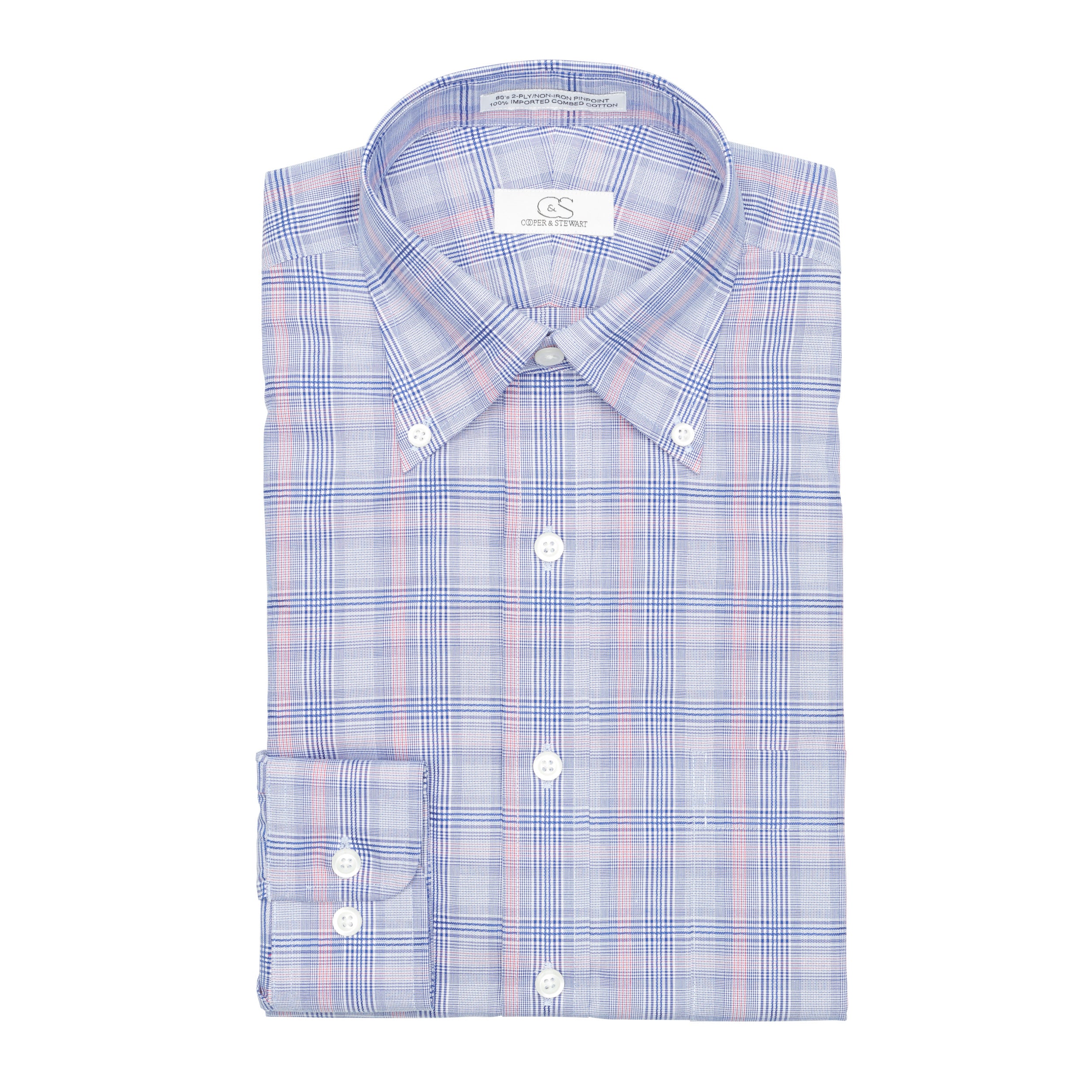 126 BD - Blue w/Coral Glen Plaid Button Down Collar