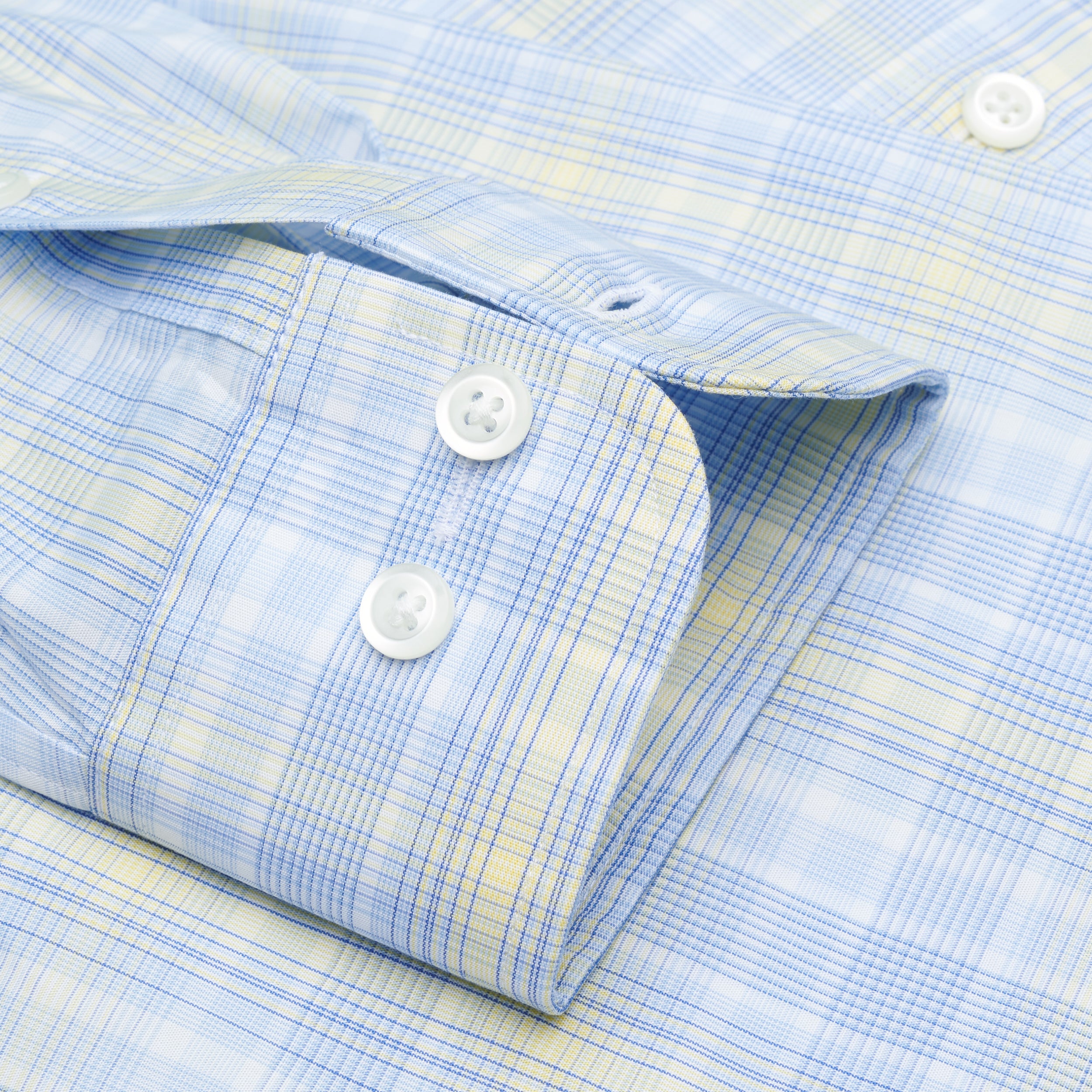 128 BD - Blue Exploded Plaid w/Yellow Button Down Collar (95/5)