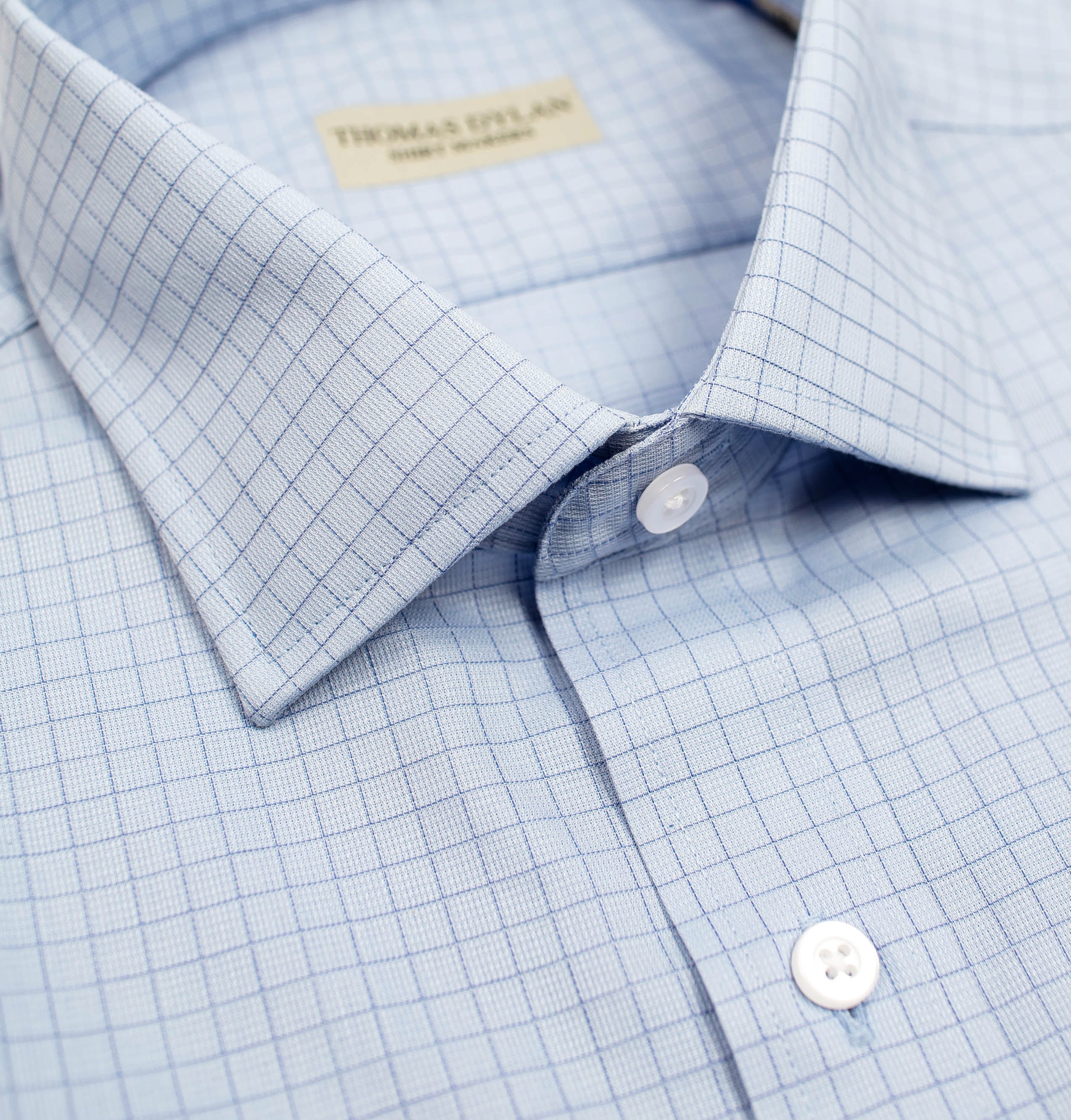 140 TF SC - Blue Ground Tattersall Tailored Fit Spread Collar