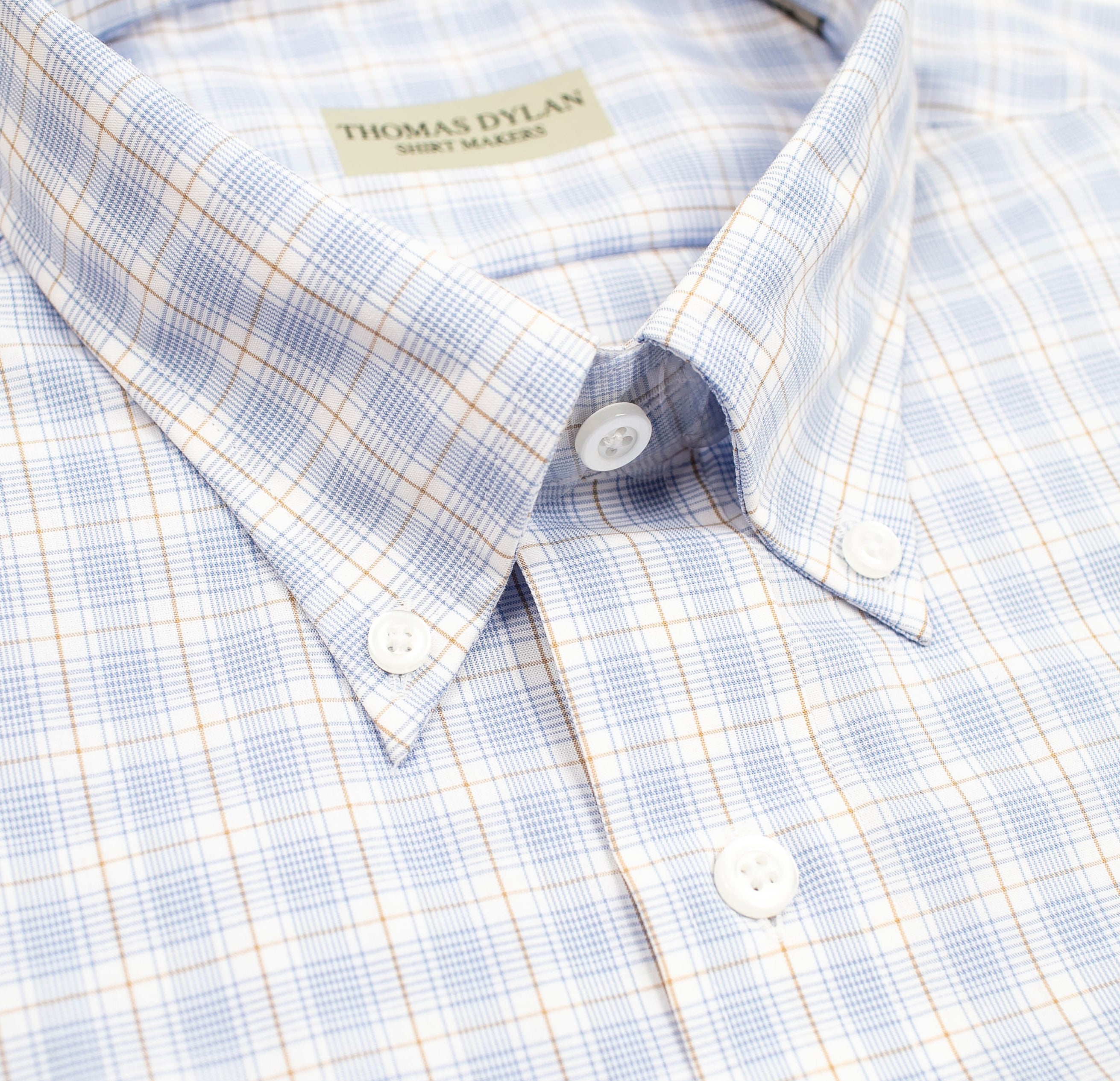 141 TF BD - Blue Tan Over Plaid Tailored Fit Button Down Collar