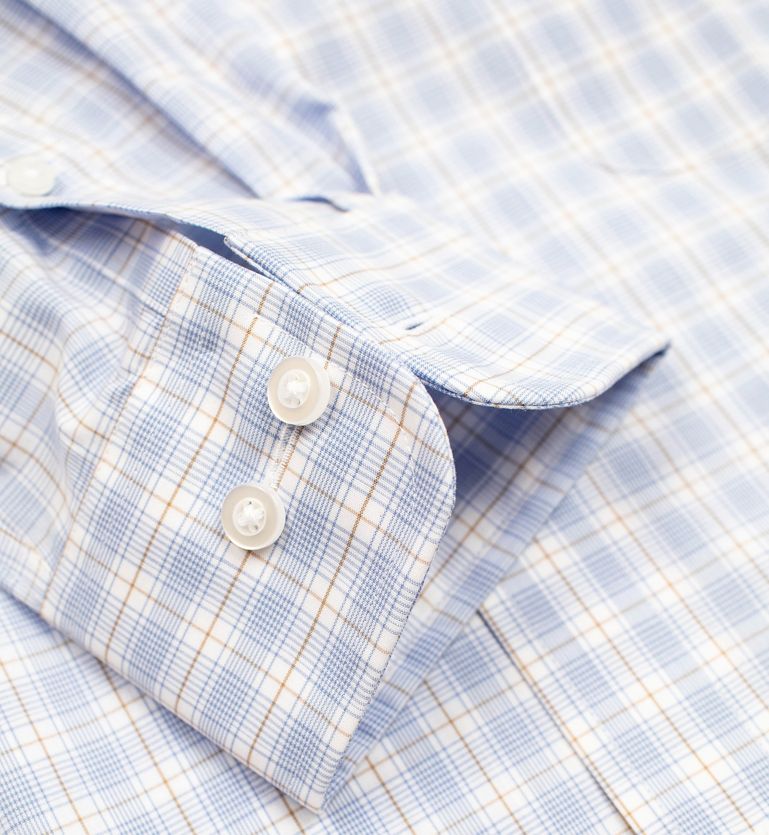 141 TF BD - Blue Tan Over Plaid Tailored Fit Button Down Collar