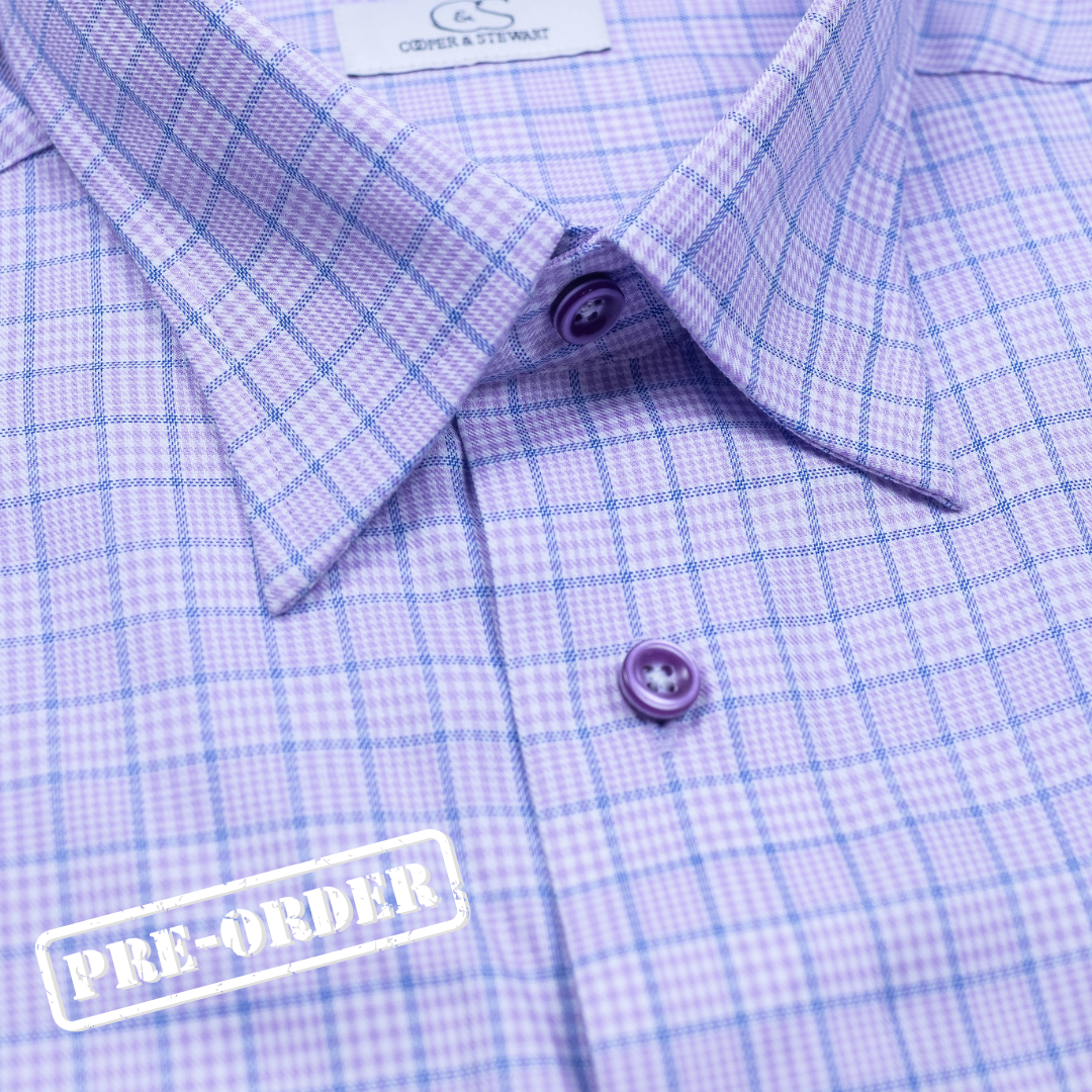 157 TF BD - FF Lavender/Blue Tonal Box Windowpane with Hidden Button ( Arriving Fall 25)