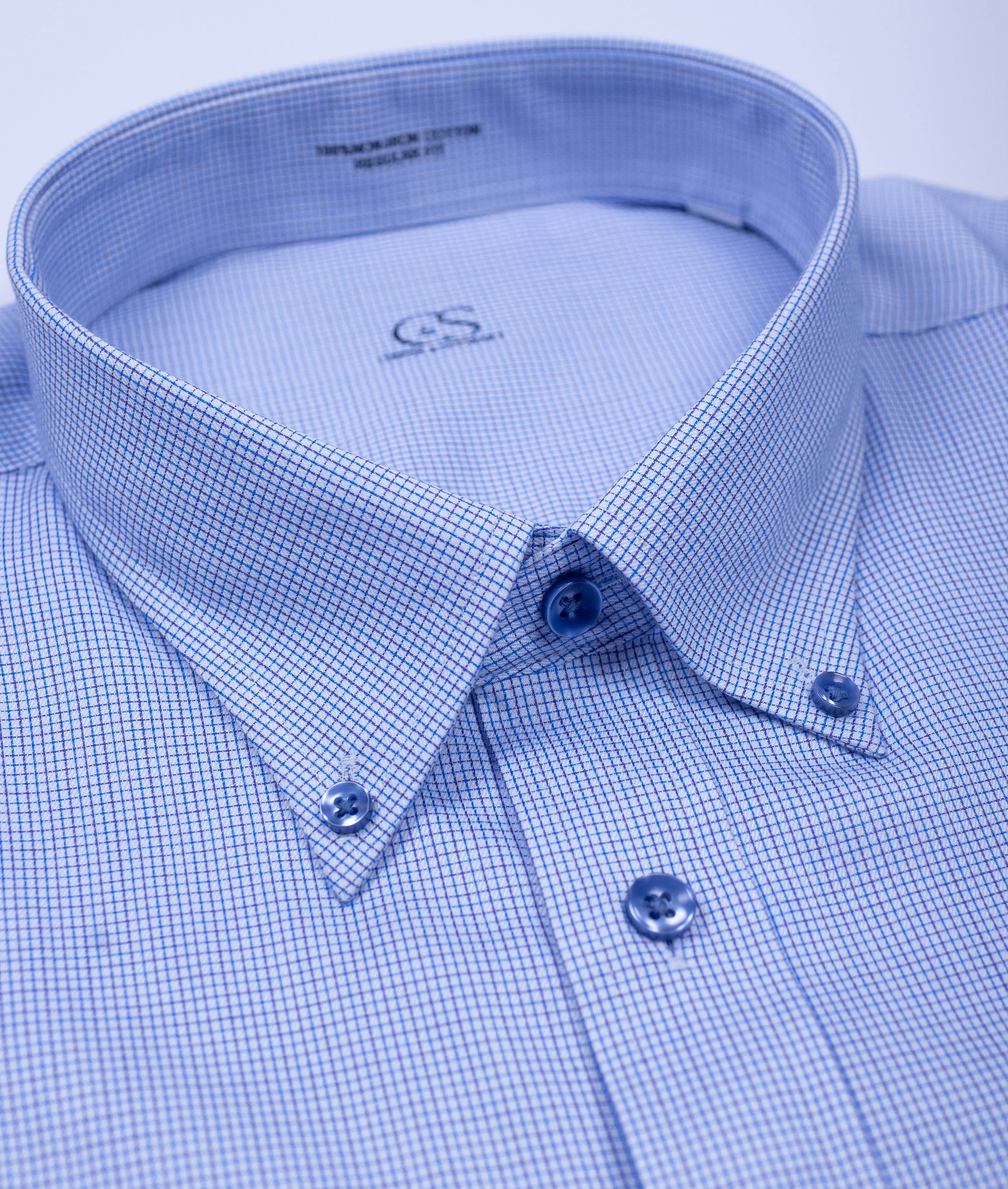 166 CF BD- CF Mini Blue and Lavender Tattersall Button Down Collar