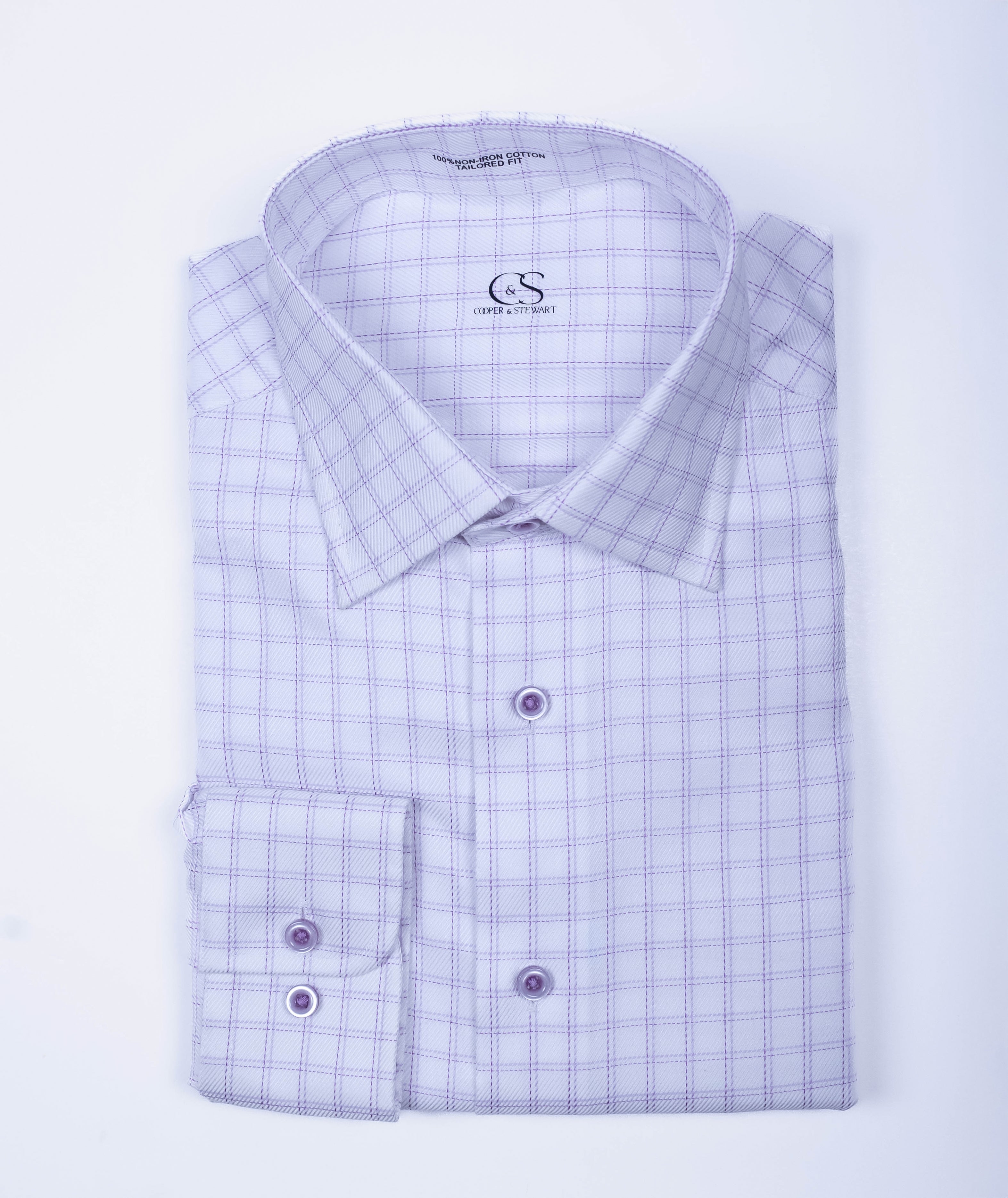 167 CF SC - CF Shadow Track Windowpane Soft Lilac Spread Collar