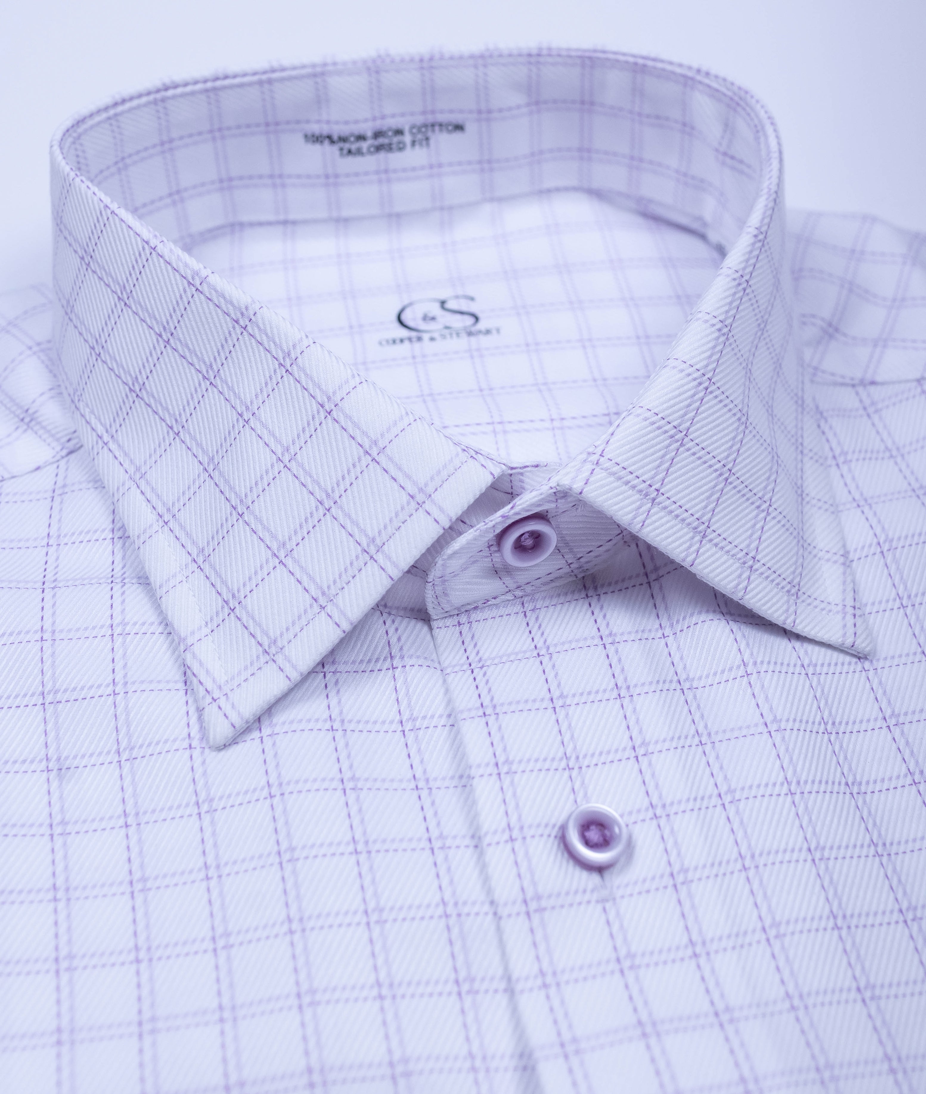 167 CF SC - CF Shadow Track Windowpane Soft Lilac Spread Collar
