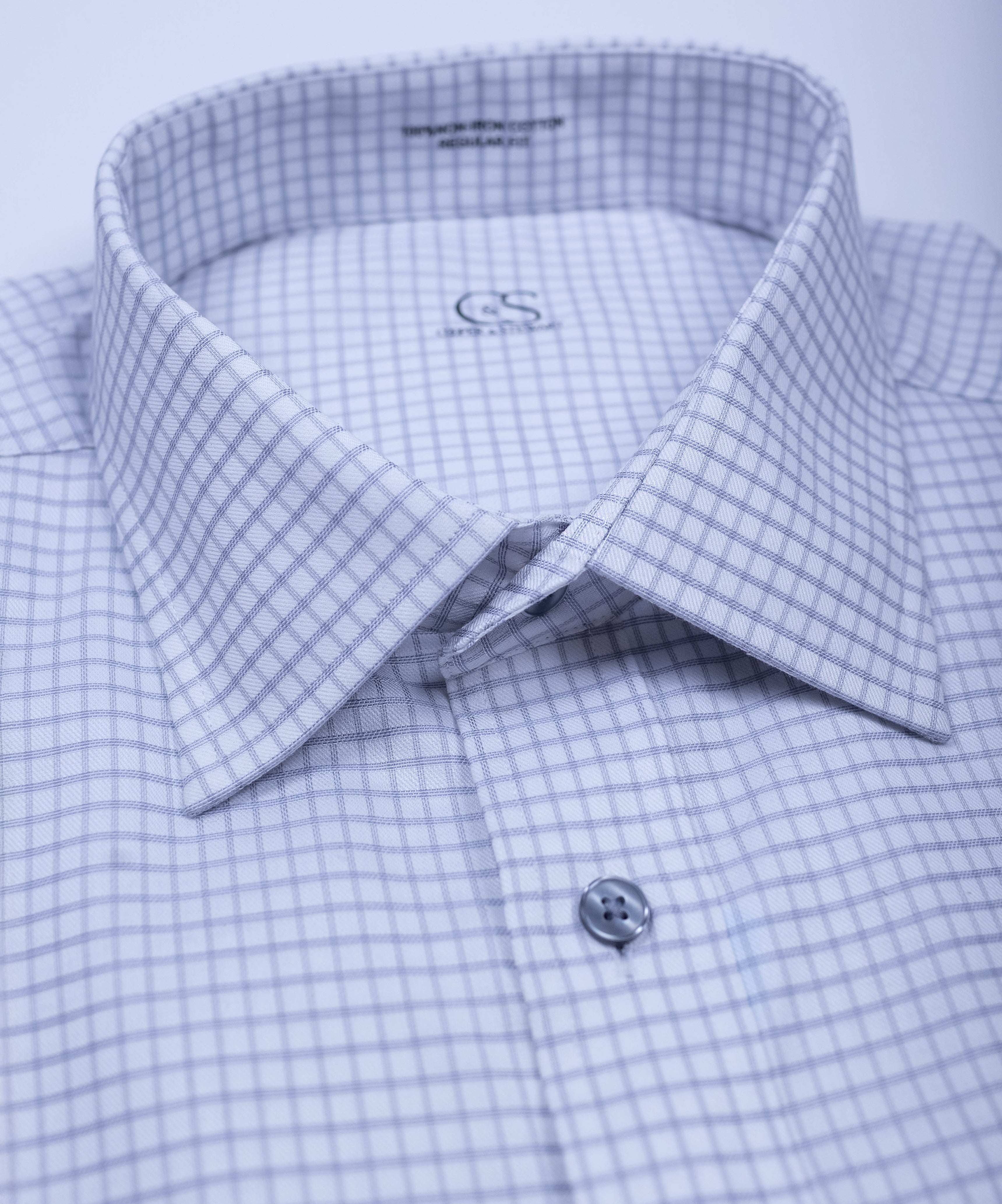 168 TF SC - T-Fit Pearl Gray Tattersall Spread Collar