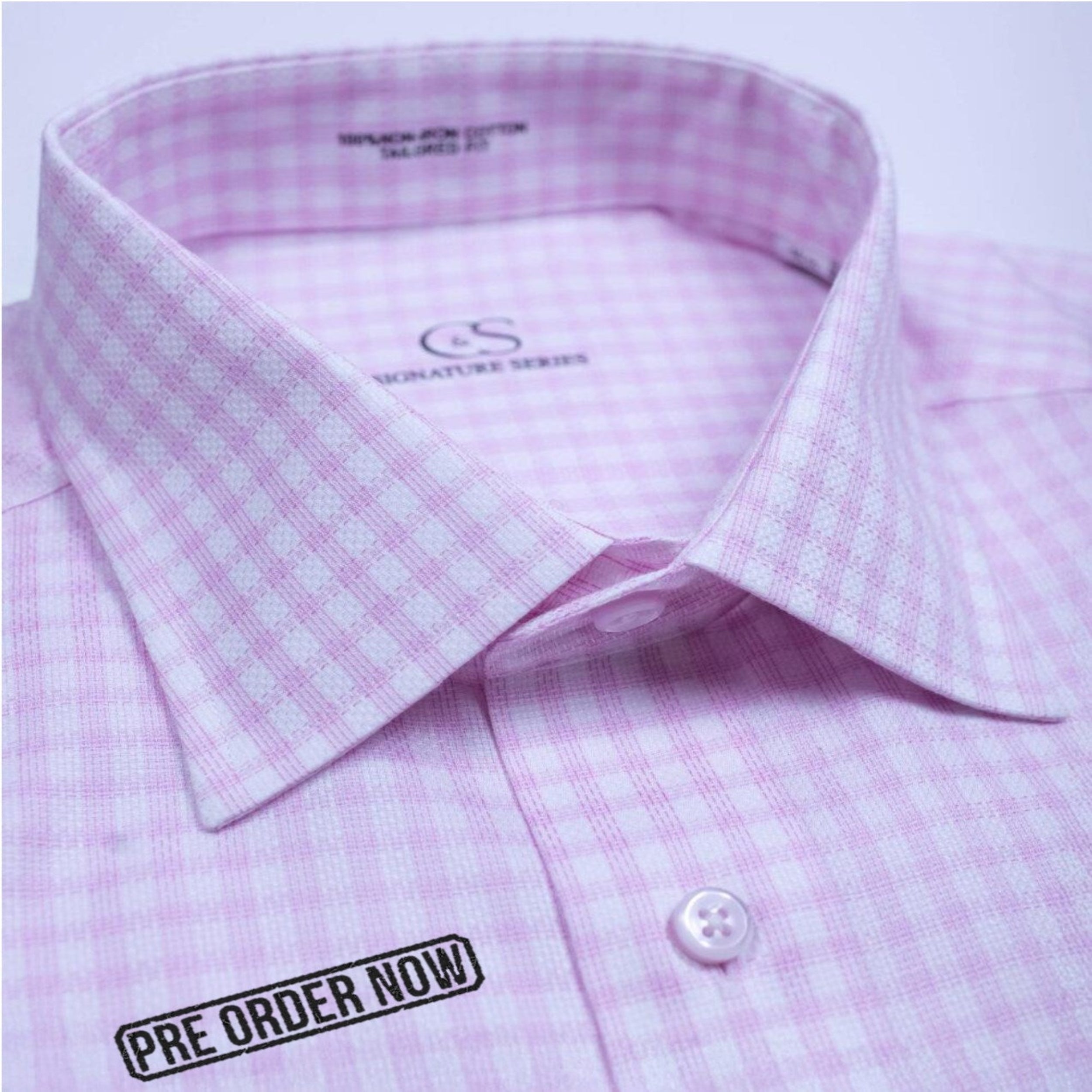5004 CF SC - CF Pink Track Tattersall  Spread Collar Signature Series ( Arriving Spring 26)