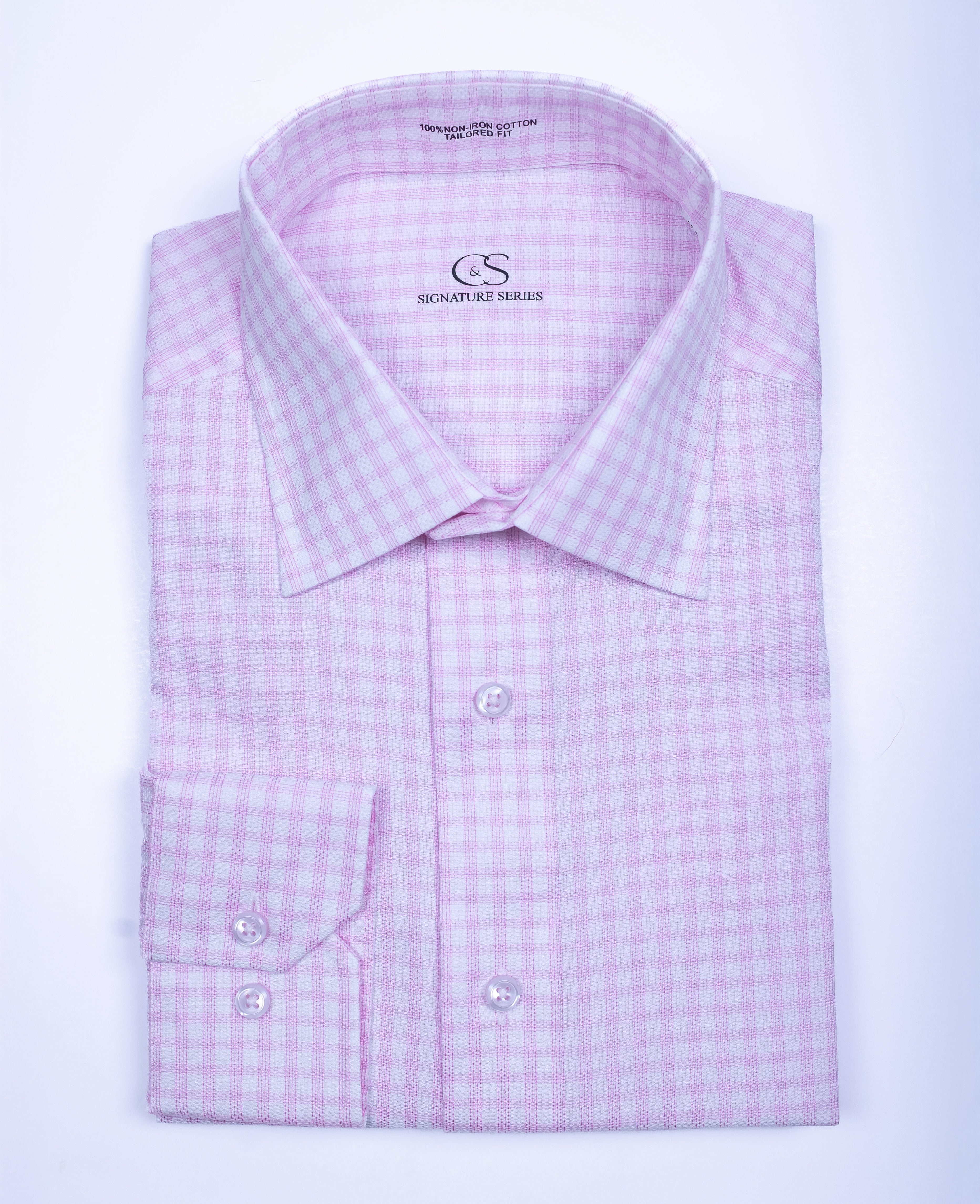 5004 CF SC - CF Pink Track Tattersall  Spread Collar Signature Series