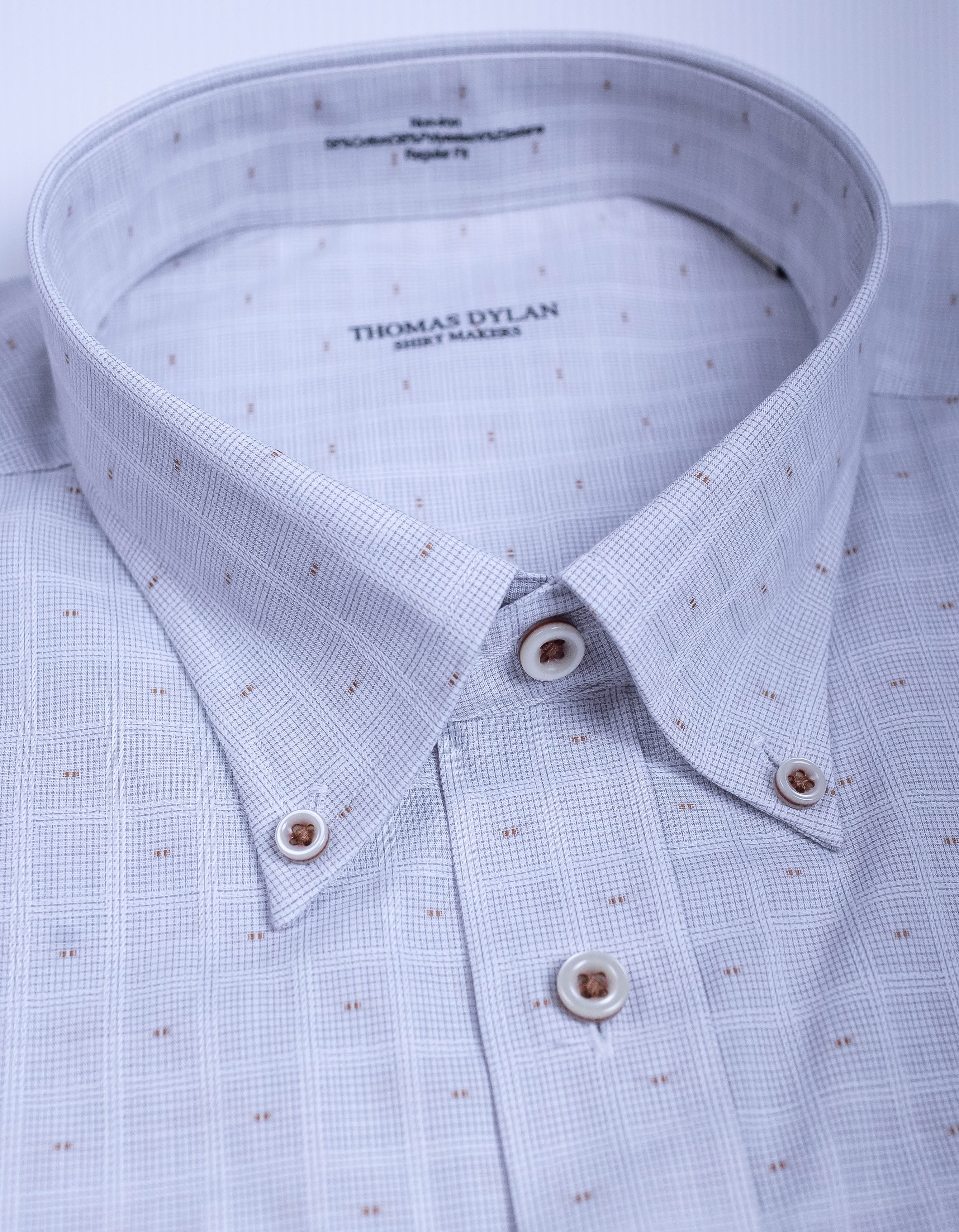 812 CF BD - Taupe Hidden Box Pane Button Down Collar