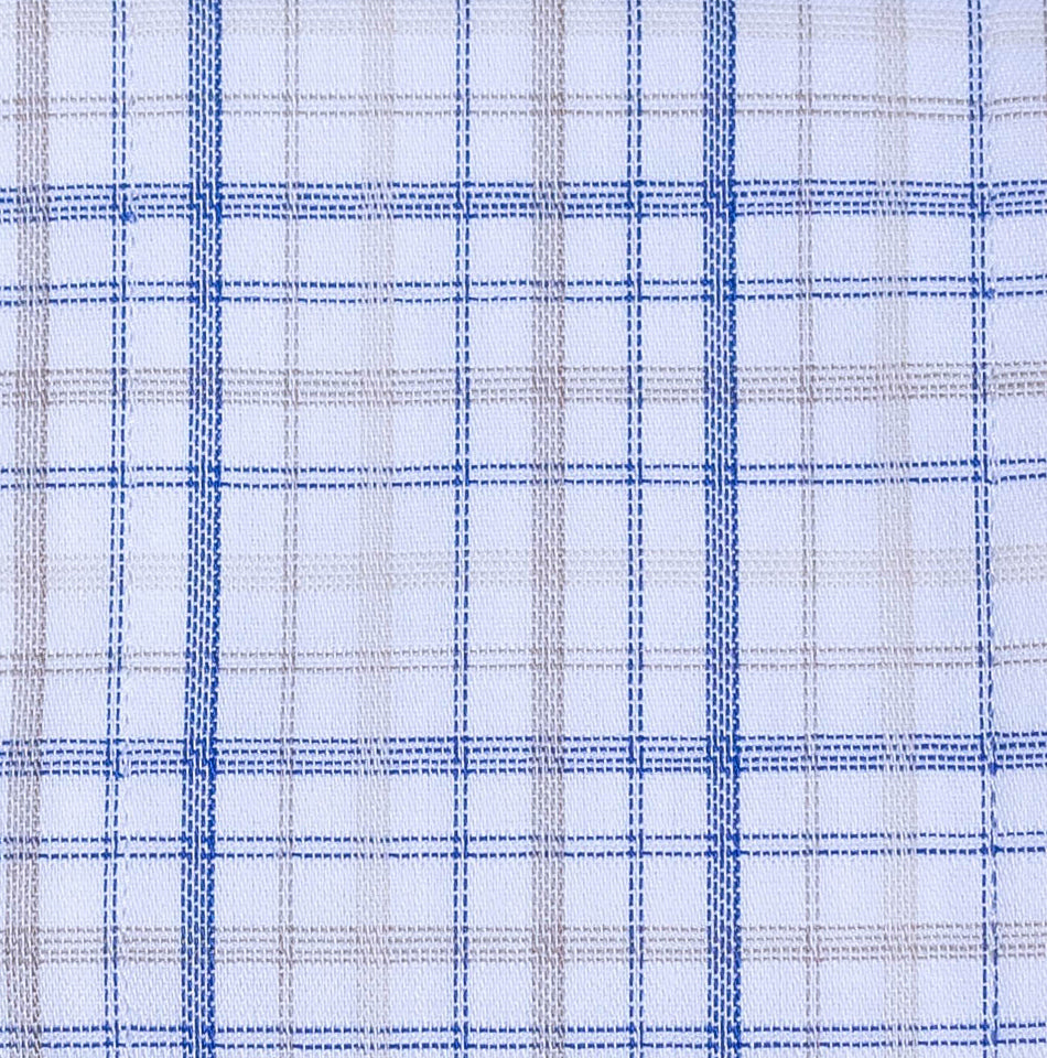 817 CF SC -  White Multi Plaid Deco Taupe, Gold and Navy Spread Collar