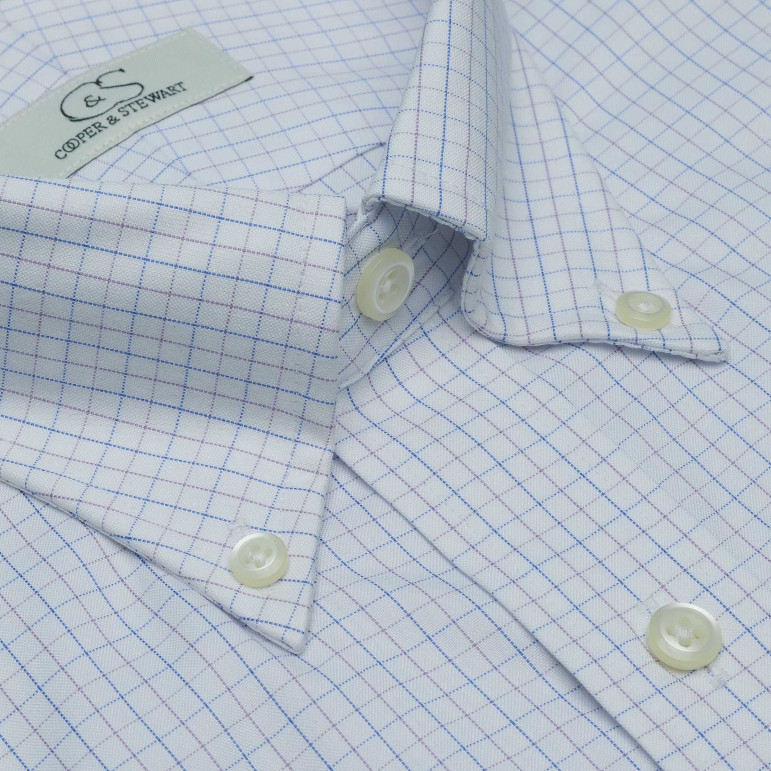 020 TF BD - Blue/Lavender Tattersall Tailored Fit Button Down Collar