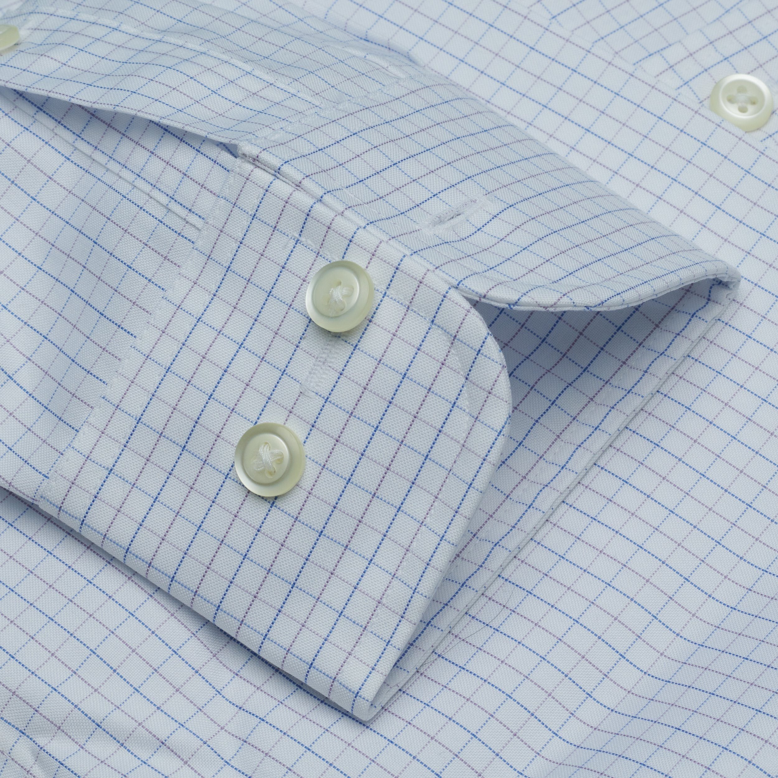 020 TF BD - Blue/Lavender Tattersall Tailored Fit Button Down Collar
