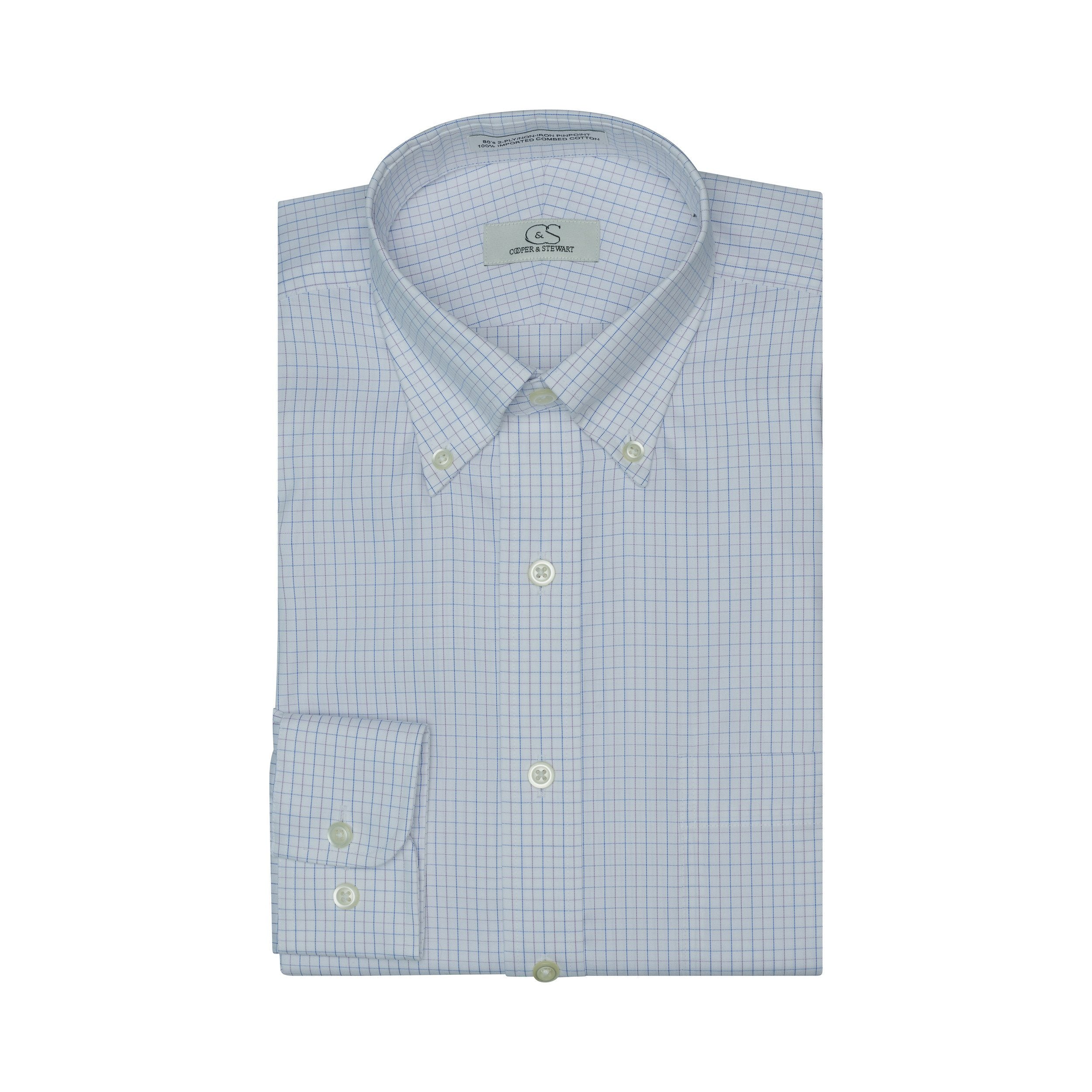 020 TF BD - Blue/Lavender Tattersall Tailored Fit Button Down Collar