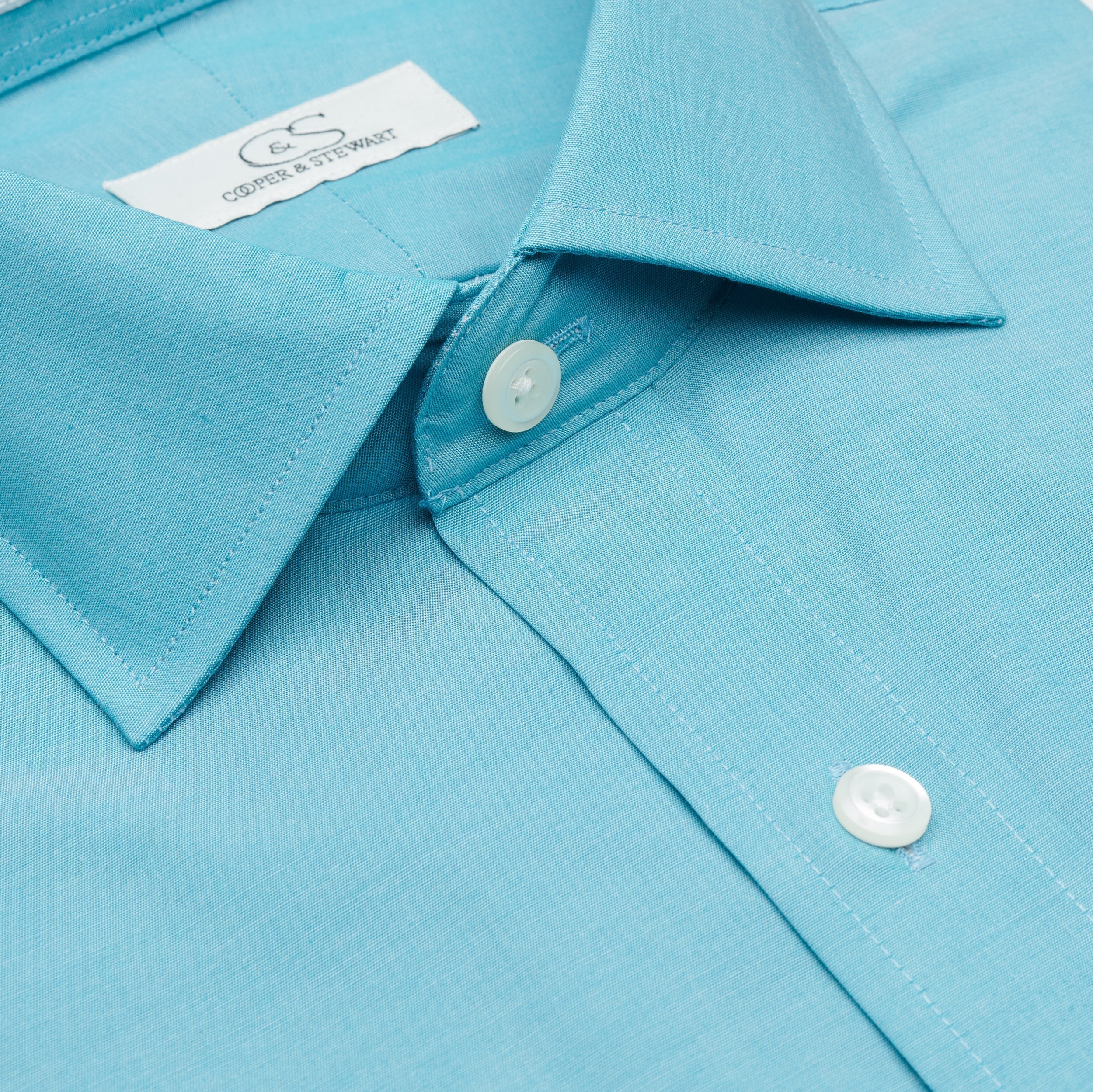 036 TF SC - Stretch Teal Tailored Fit Spread Collar