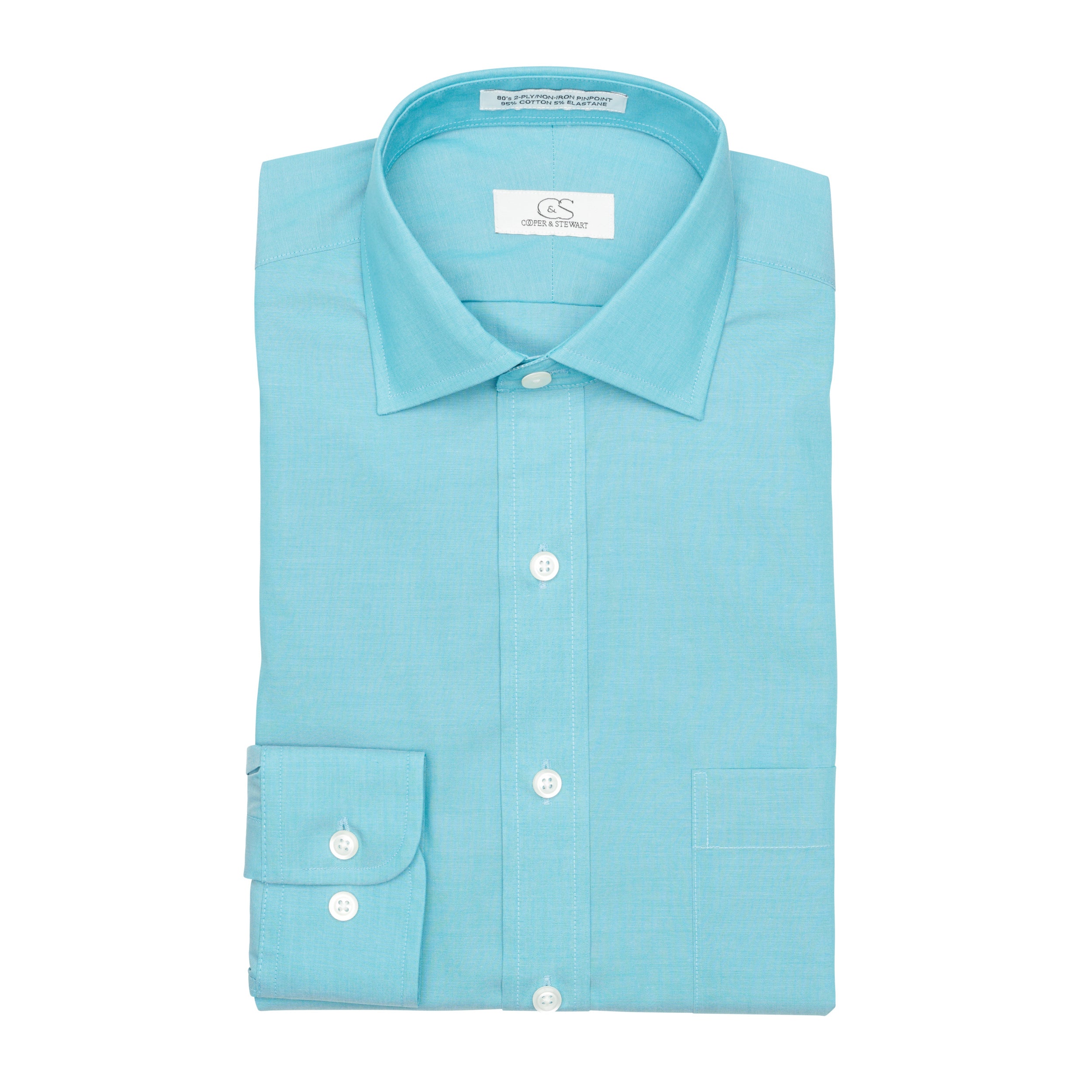 036 TF SC - Stretch Teal Tailored Fit Spread Collar