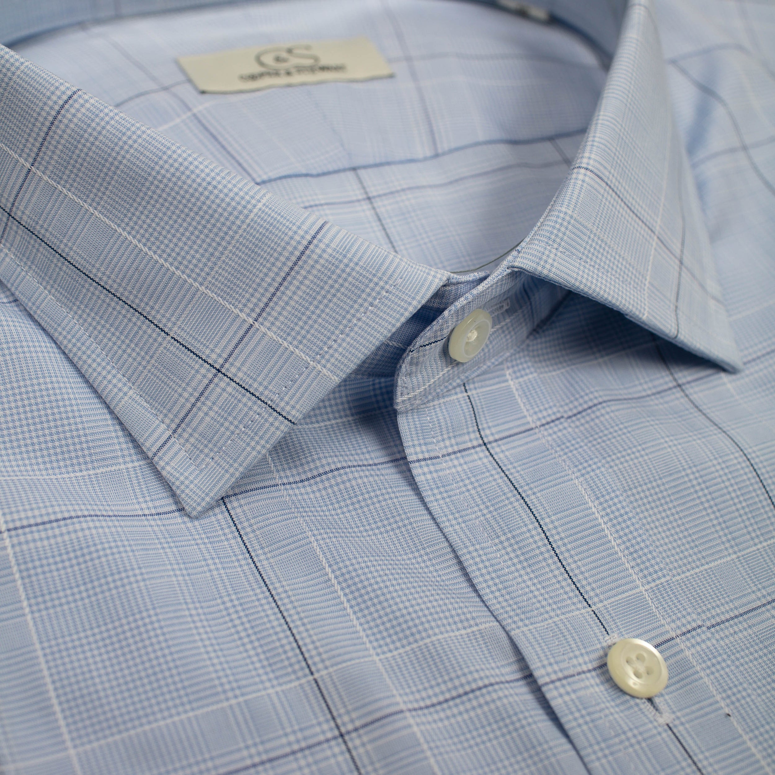 021 TF SC - Blue Ground Square Box Check Tailored Fit Spread Collar