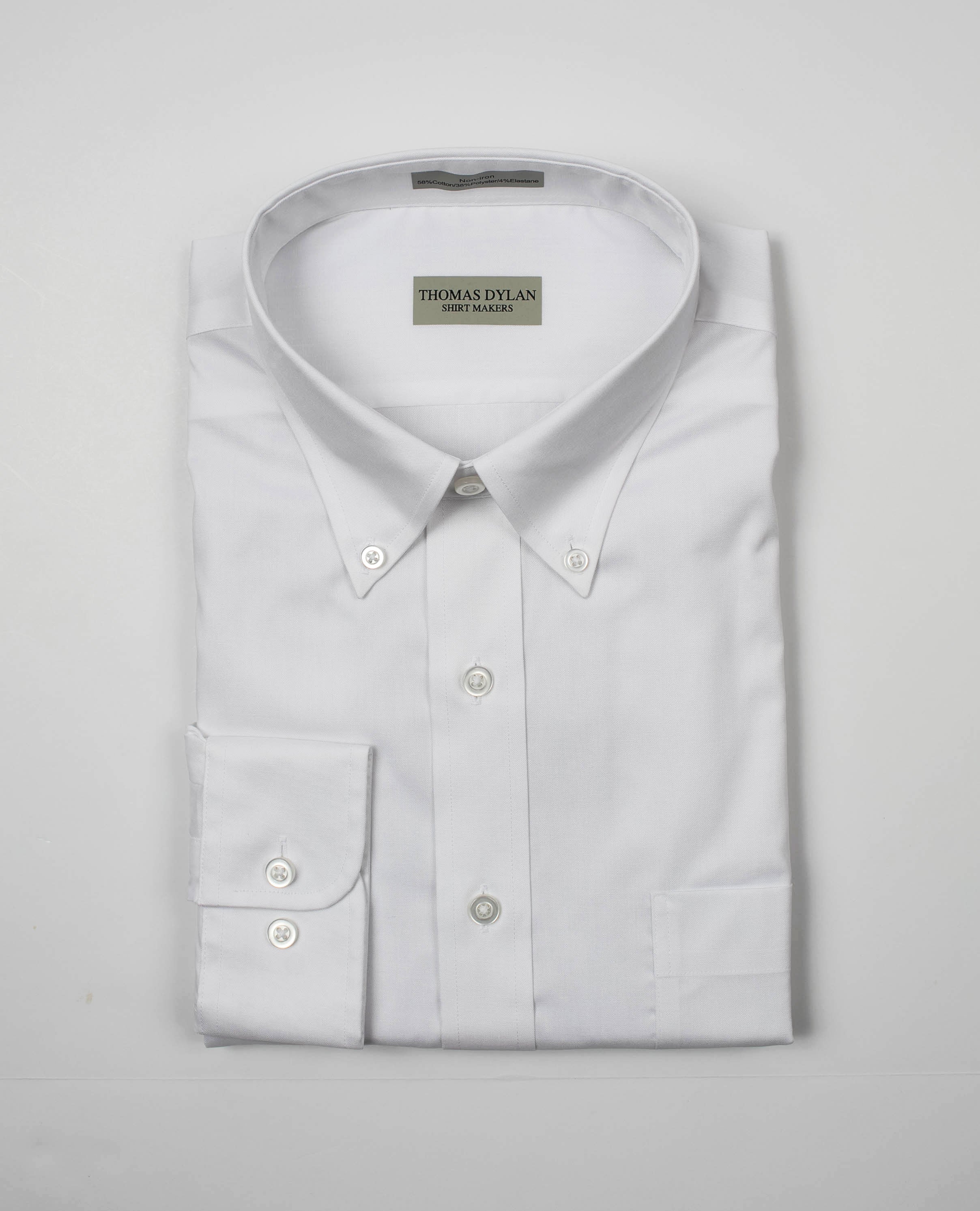 130 TF BD - Thomas Dylan White Tailored Fit Button Down Collar