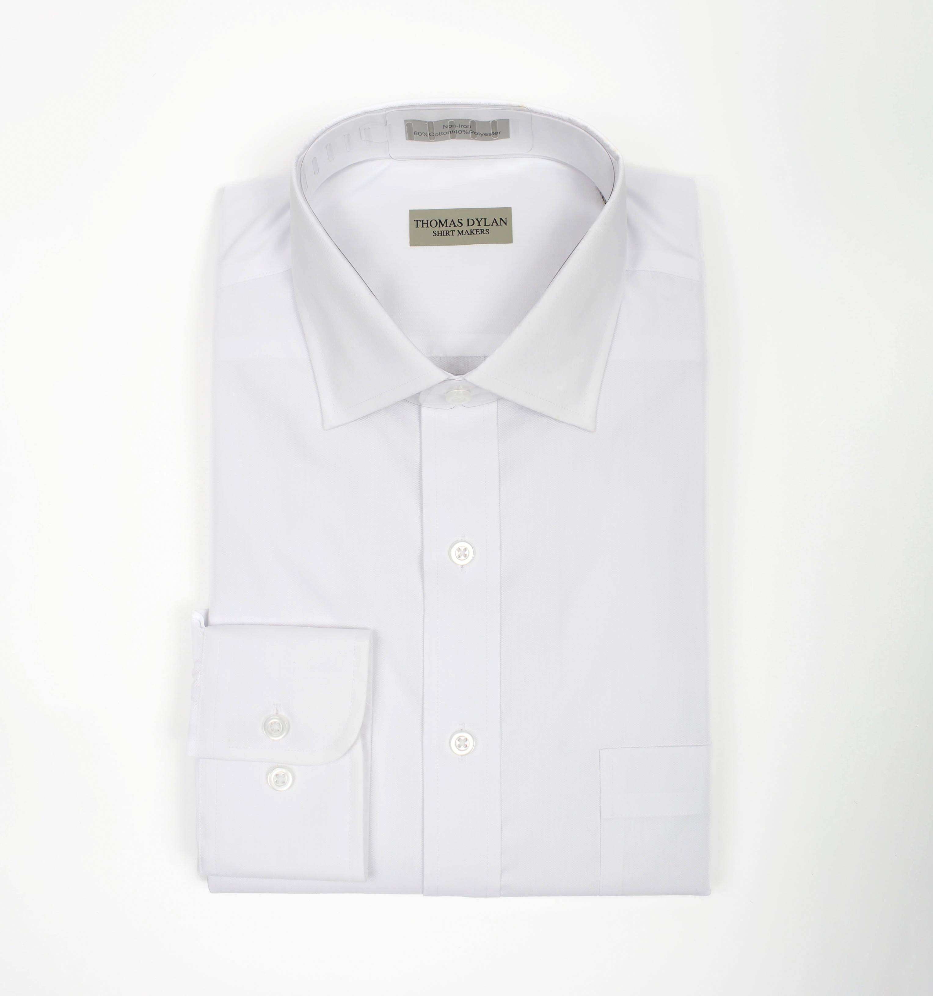 023 SS TF SC - Thomas Dylan White Short Sleeve Tailored Fit Spread Collar