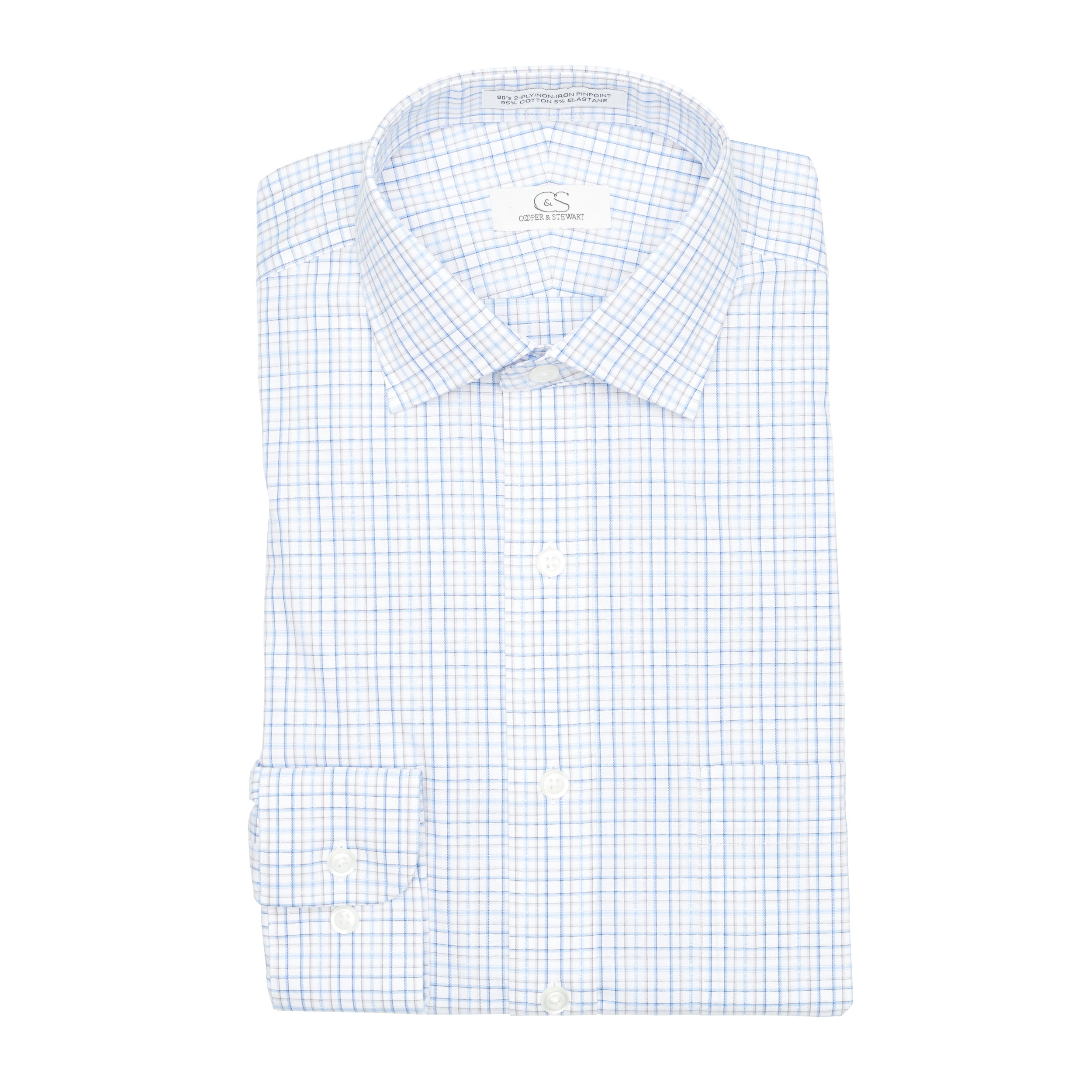 The Harrison - White Ground Blue/Tan Plaid Dress Shirt Best Dress Shirt 