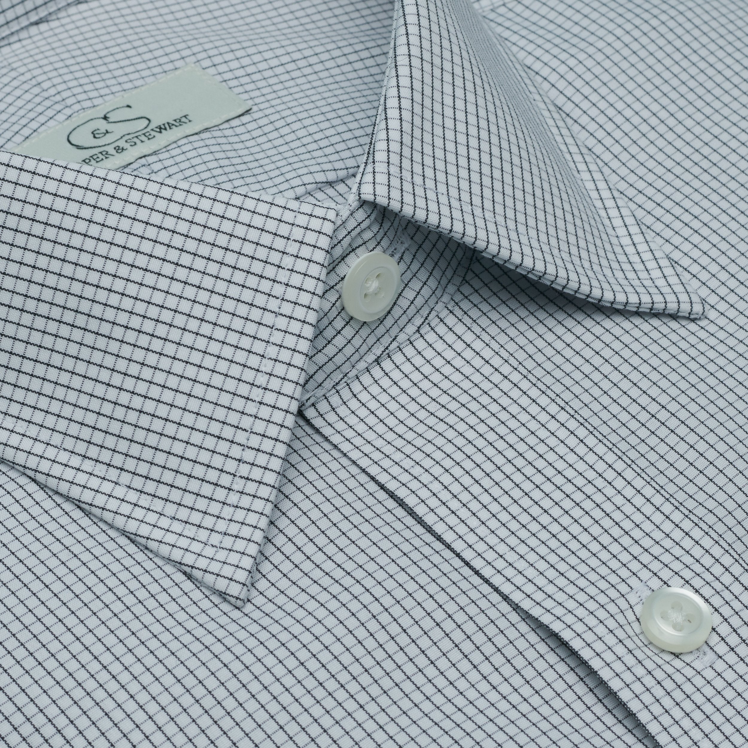 018-Graph Check Black-Spread Collar-Tailor Fit Best Dress Shirt 