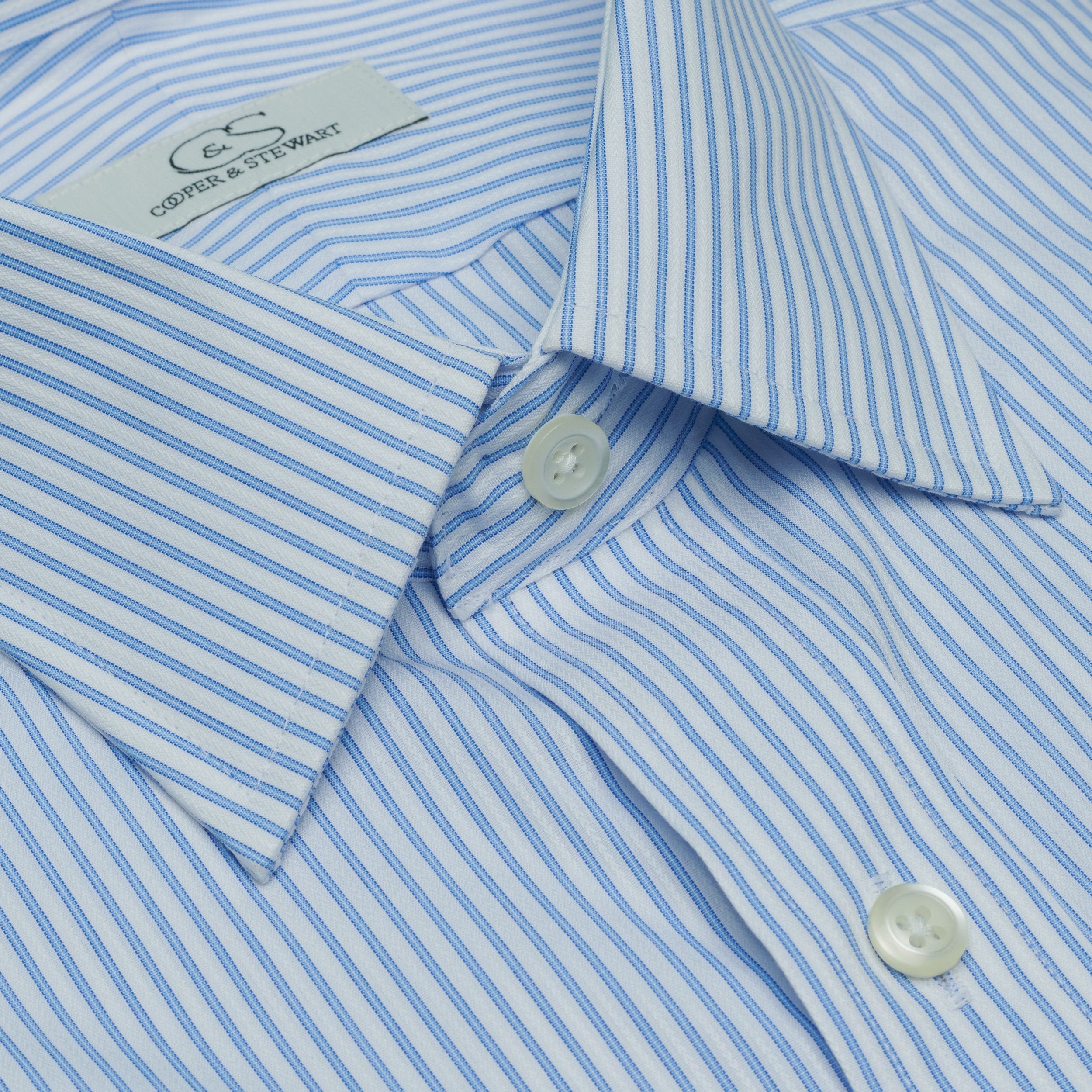 061-Blue Satin Stripe-Spread Collar-Tailor Fit Best Dress Shirt 