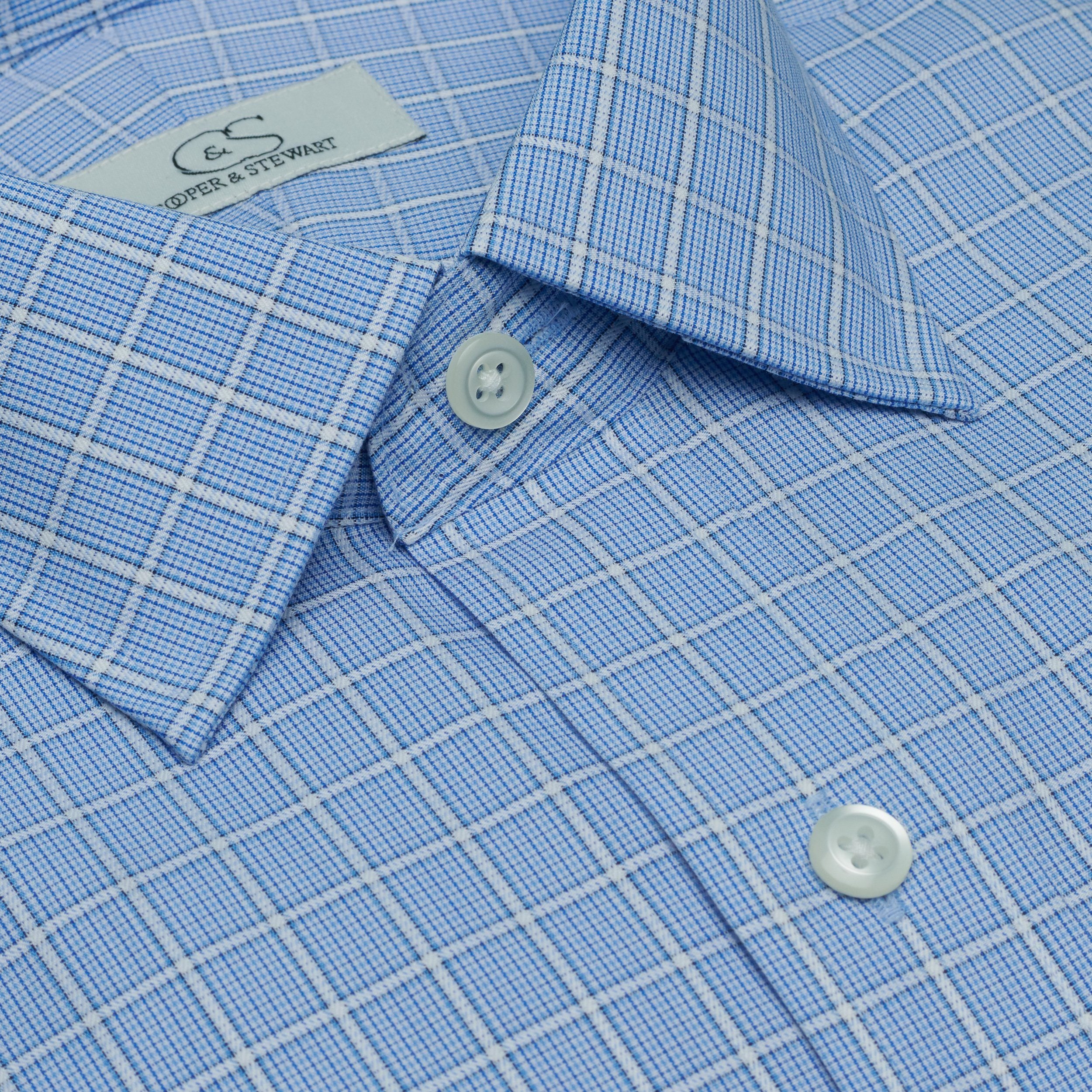 072-Blue Overlay Check-Spread Collar-Tailor Fit Best Dress Shirt 